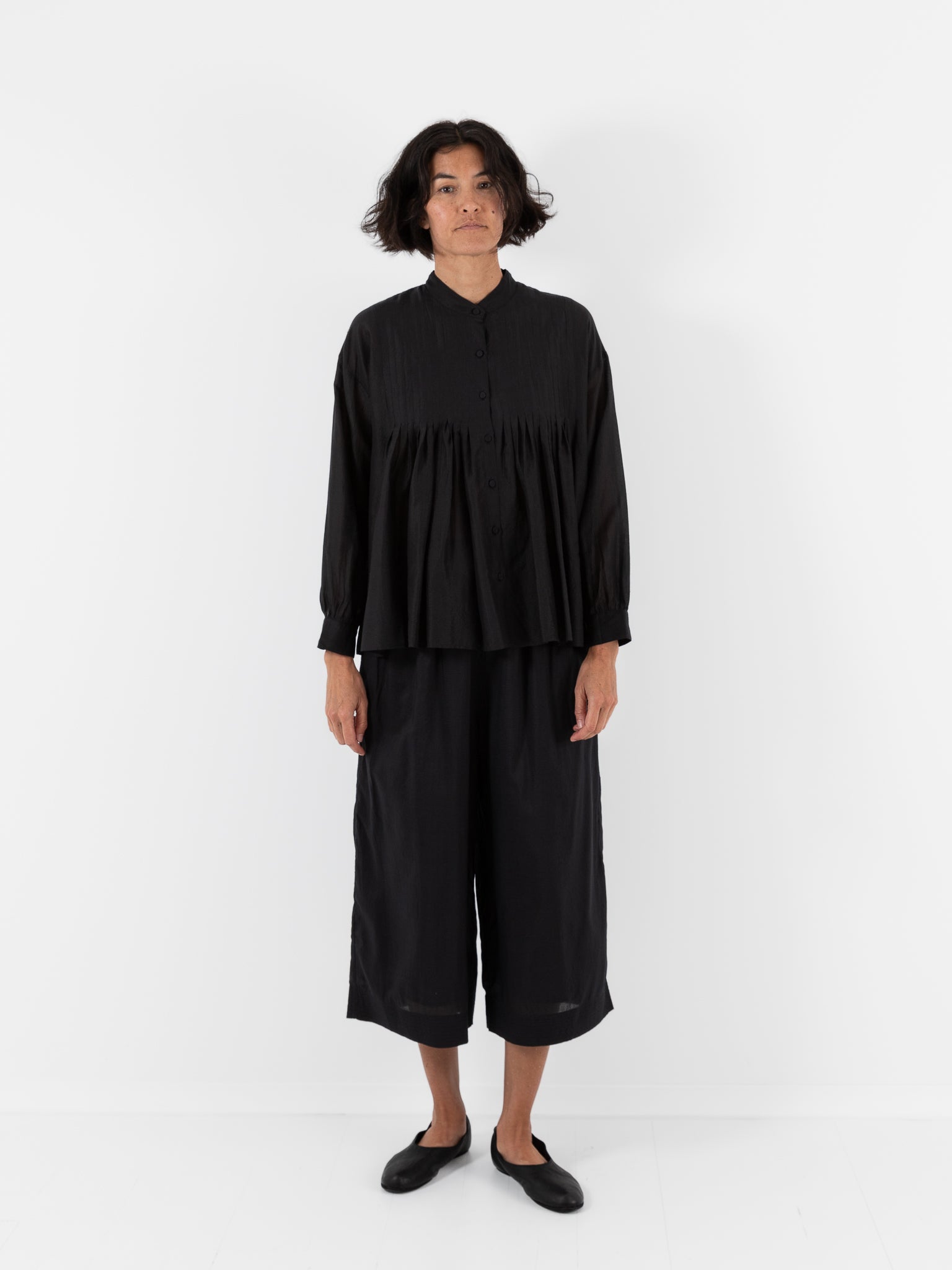 Maison de Soil Banded Collar Shirt in Black - MAISON DE SOIL at Worthwhile - shop TOP