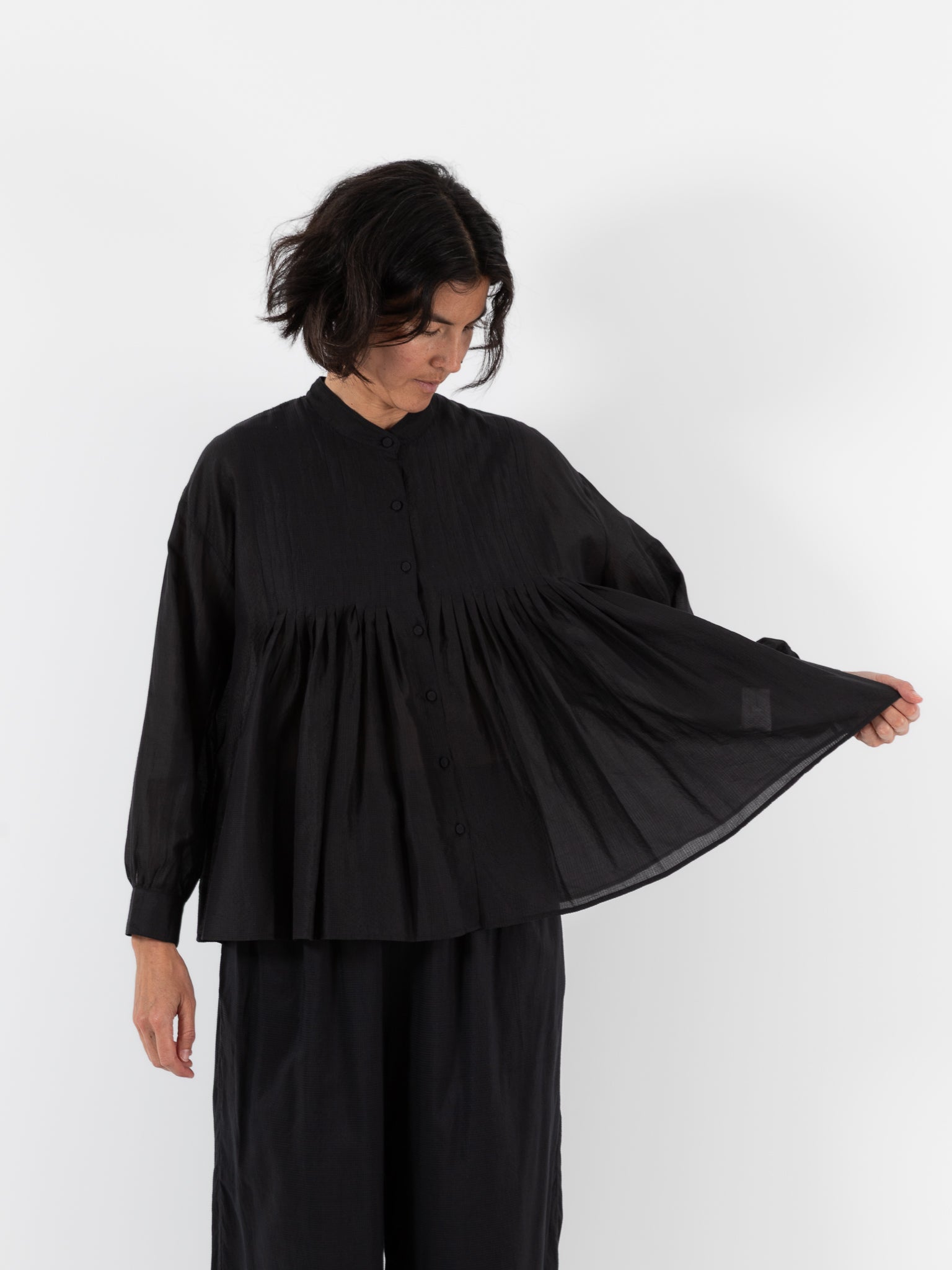 Maison de Soil Banded Collar Shirt in Black - MAISON DE SOIL at Worthwhile - shop TOP