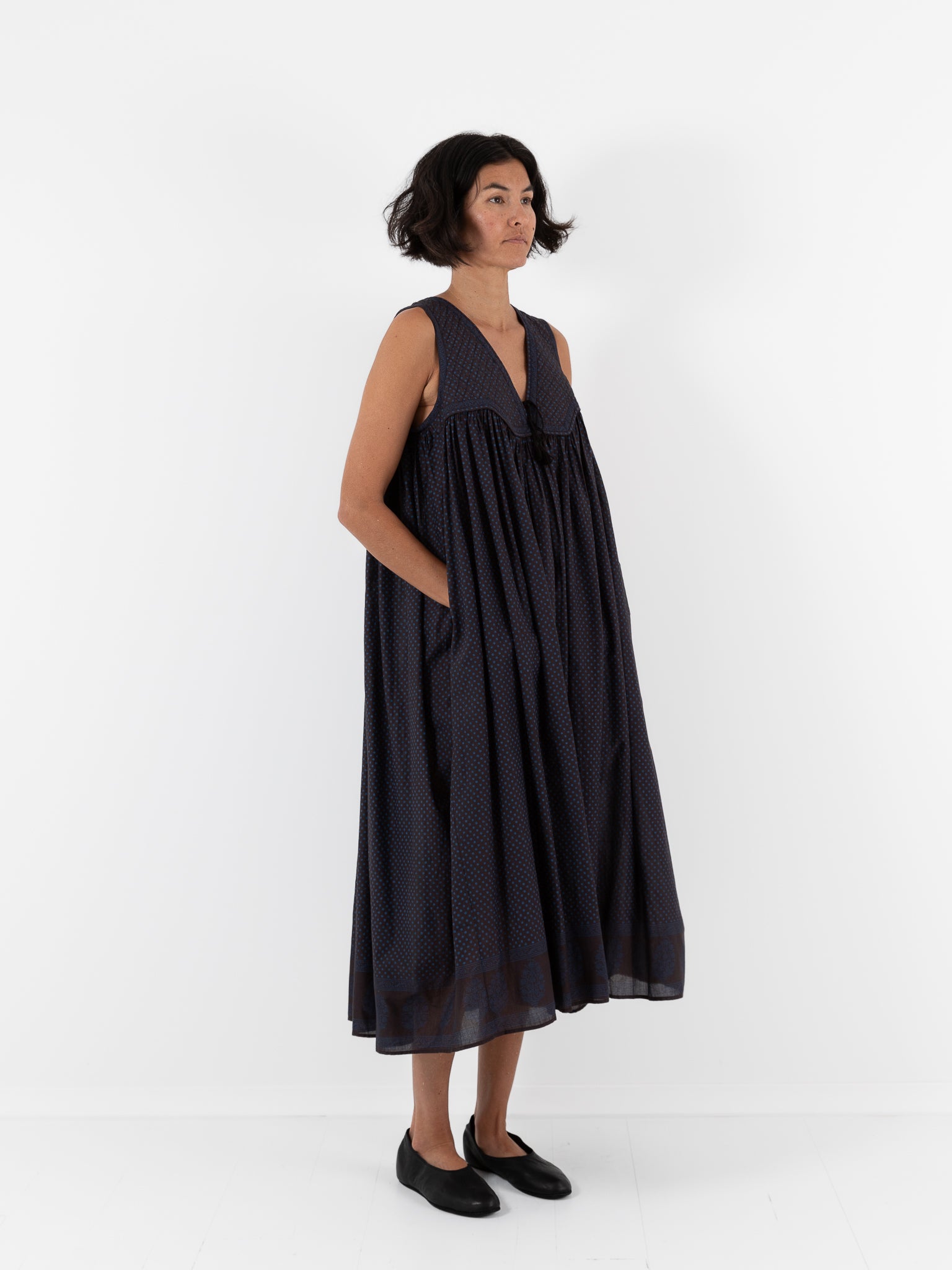 Maison de Soil Quilting Dress in Off Black/Bright Navy - MAISON DE SOIL at Worthwhile - shop DRESS