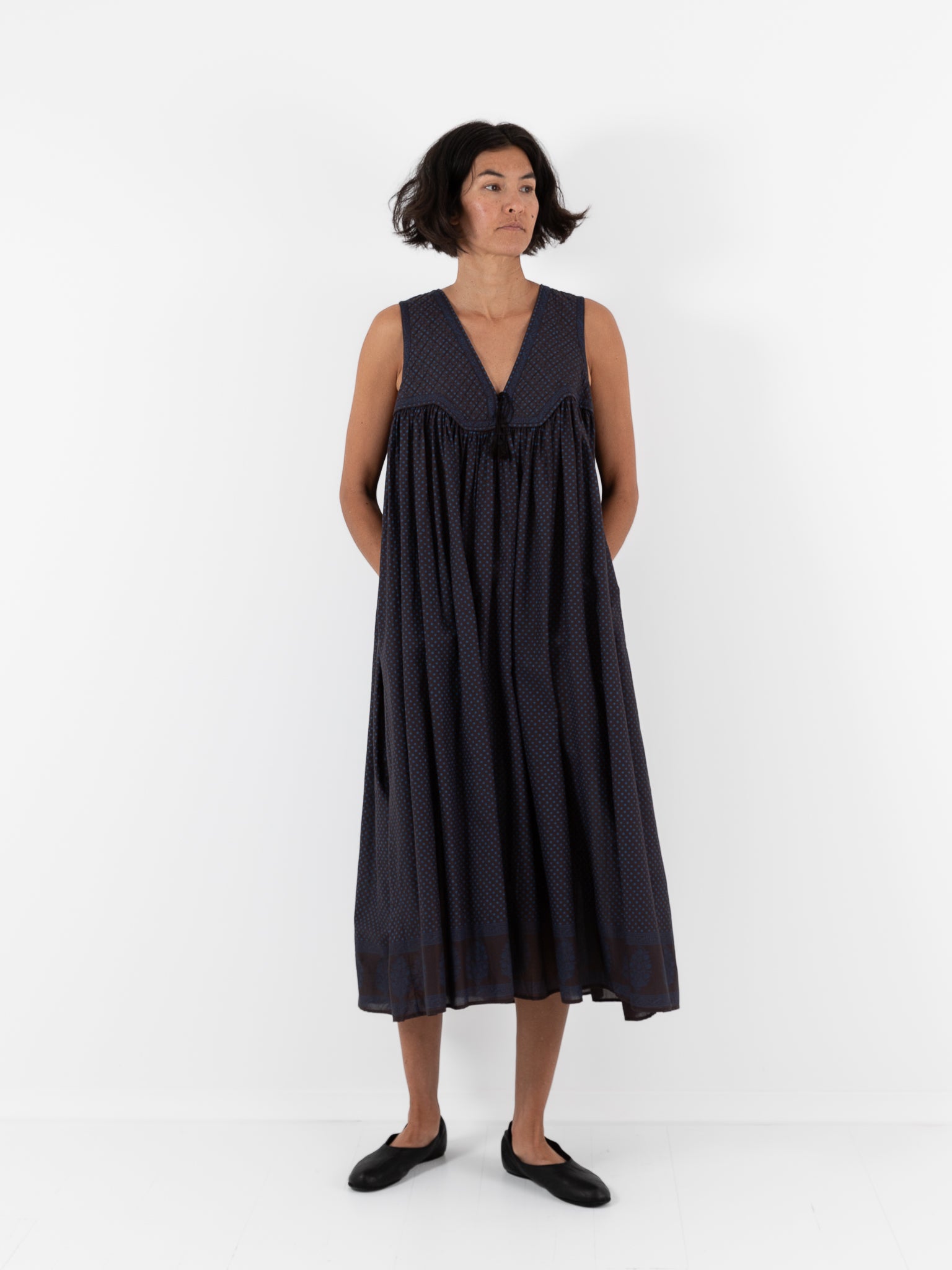 Maison de Soil Quilting Dress in Off Black/Bright Navy - MAISON DE SOIL at Worthwhile - shop DRESS
