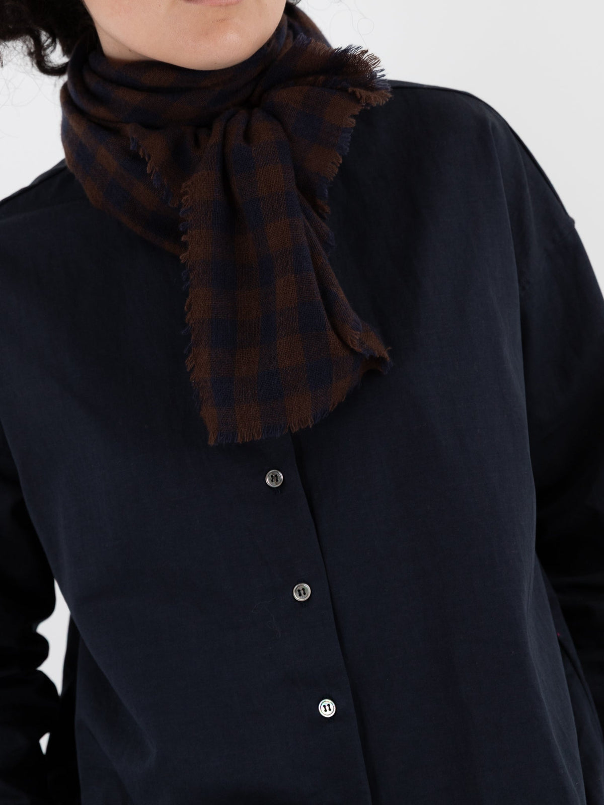 Makié Medium Check Scarf in Brown/Navy - MAKIE at Worthwhile - shop SCARF