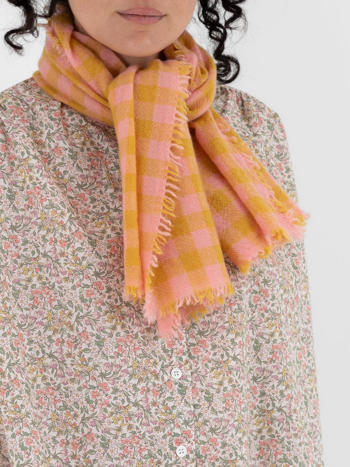 Makié Medium Check Scarf in Peach/Gold - MAKIE at Worthwhile - shop SCARF