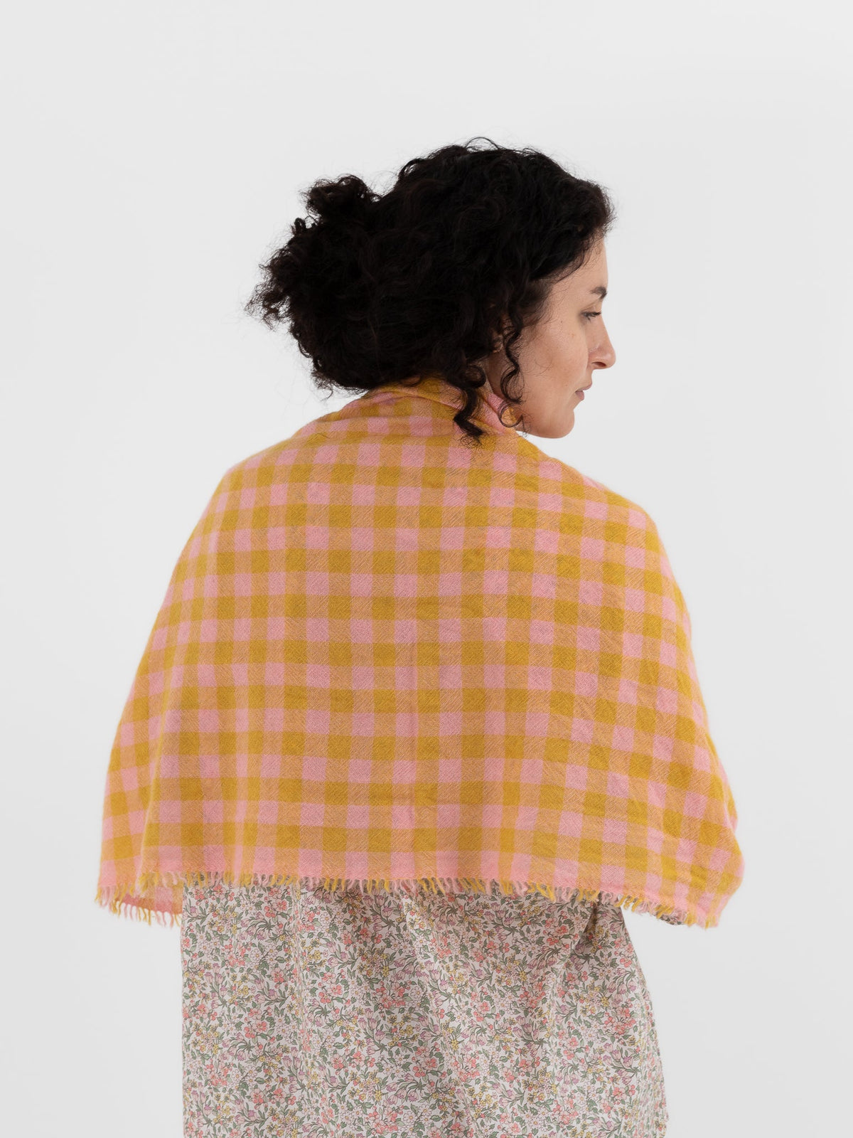 Makié Medium Check Scarf in Peach/Gold - MAKIE at Worthwhile - shop SCARF