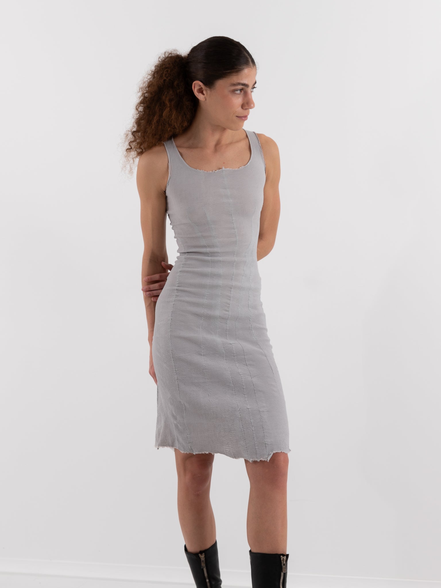 Marc LeBihan Stretch Silk Dress in Platinum - MARC LE BIHAN at Worthwhile - shop DRESS
