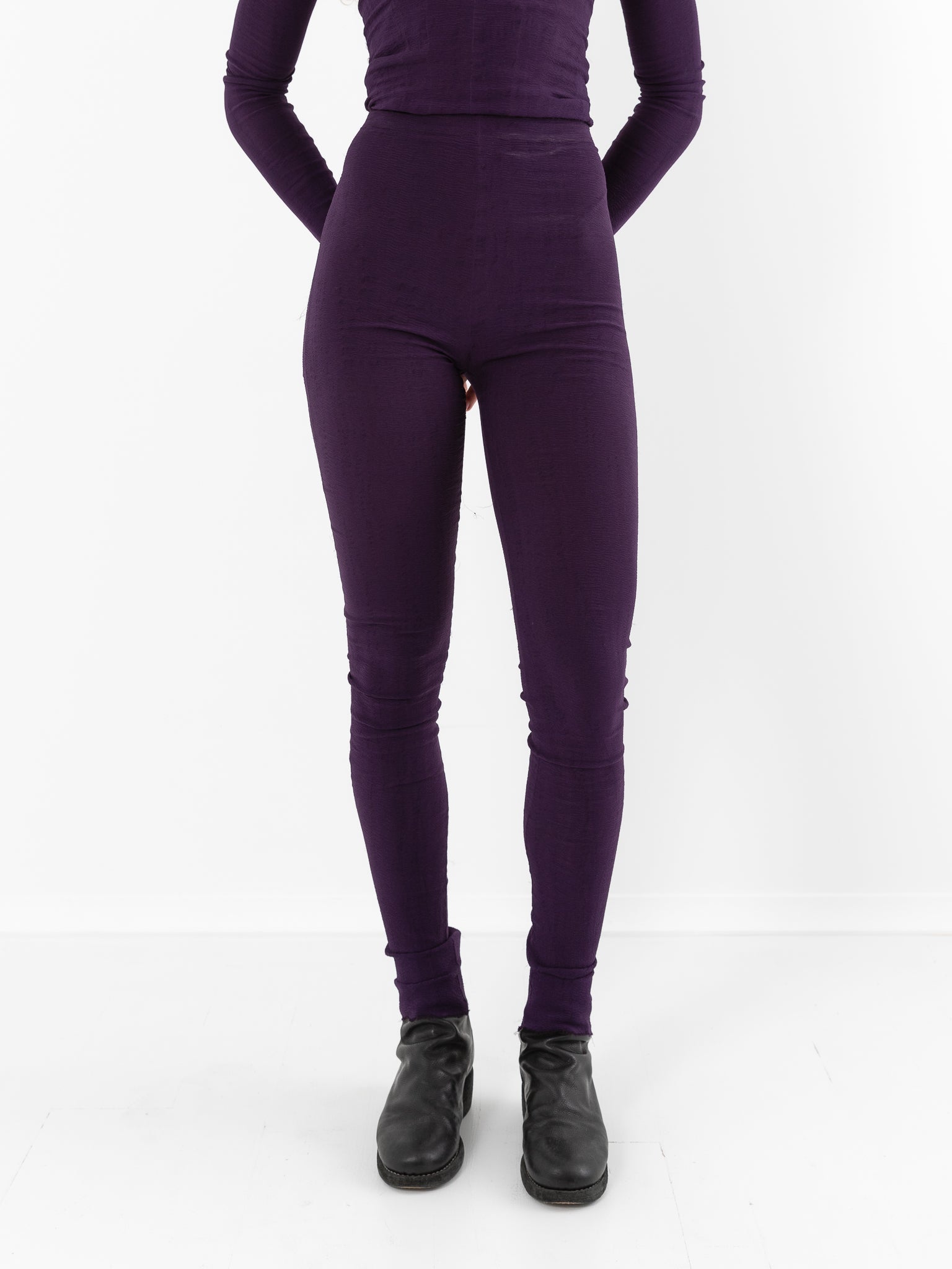 Marc LeBihan Stretch Silk Leggings in Dark Purple - MARC LE BIHAN at Worthwhile - shop LEGGINGS
