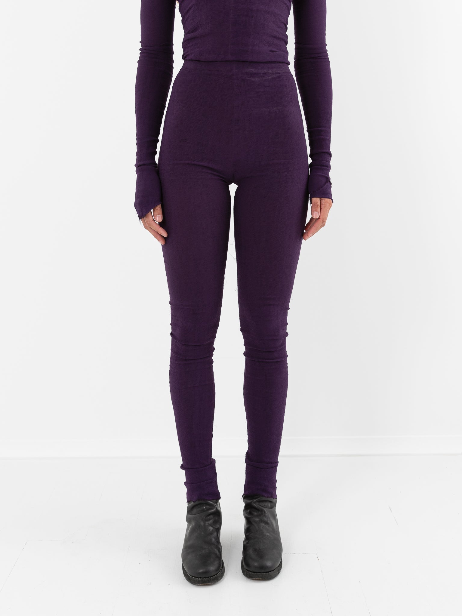 Marc LeBihan Stretch Silk Leggings in Dark Purple - MARC LE BIHAN at Worthwhile - shop LEGGINGS