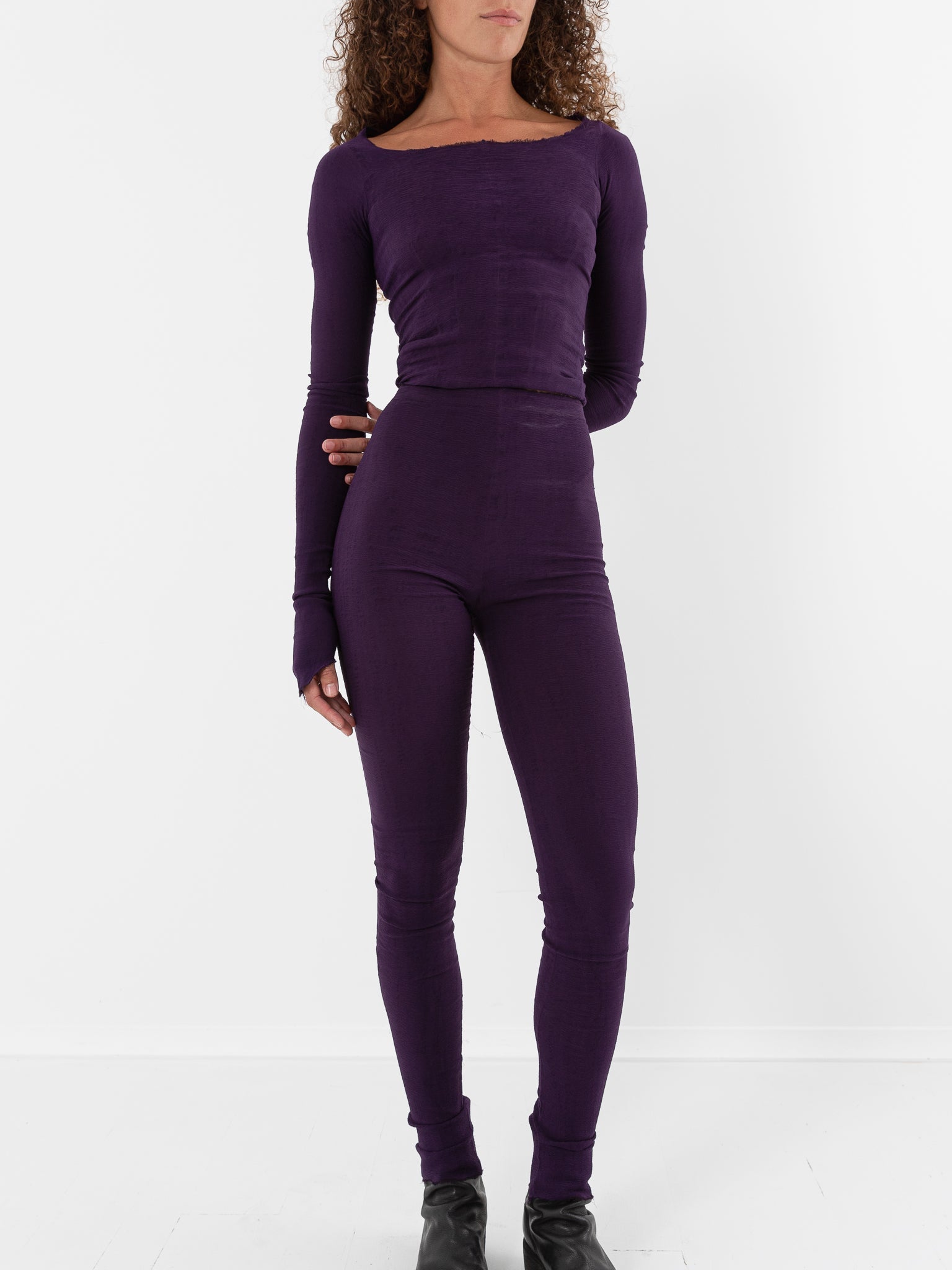 Marc LeBihan Stretch Silk Leggings in Dark Purple - MARC LE BIHAN at Worthwhile - shop LEGGINGS