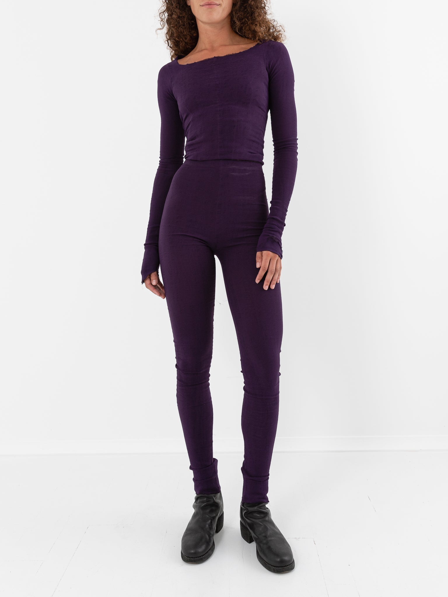 Marc LeBihan Stretch Silk Leggings in Dark Purple - MARC LE BIHAN at Worthwhile - shop LEGGINGS