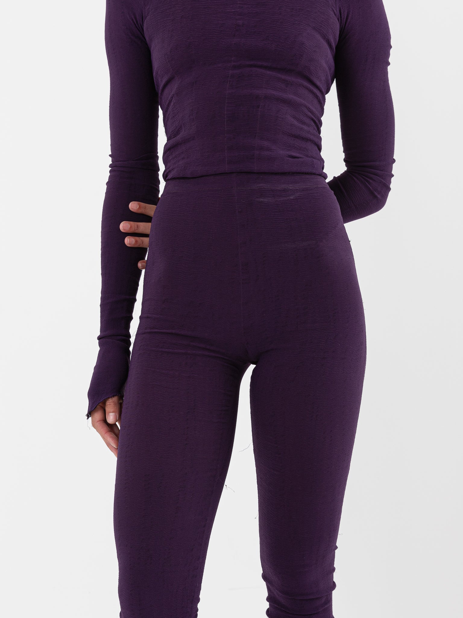 Marc LeBihan Stretch Silk Leggings in Dark Purple - MARC LE BIHAN at Worthwhile - shop LEGGINGS