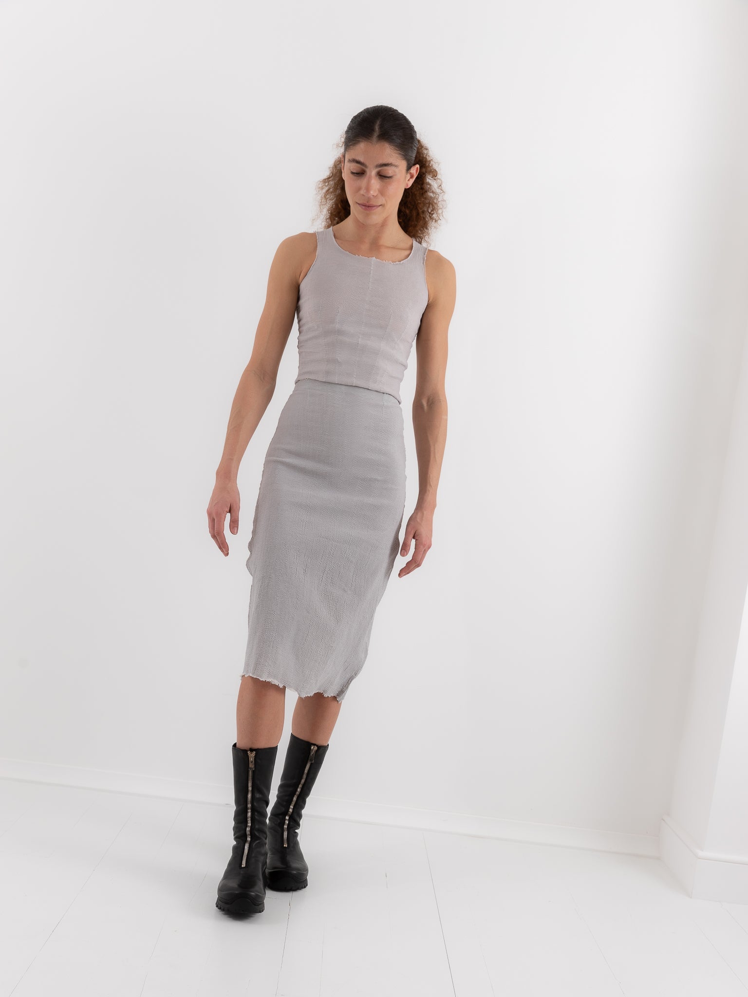 Marc LeBihan Stretch Silk Skirt in Platinum - MARC LE BIHAN at Worthwhile - shop SKIRT