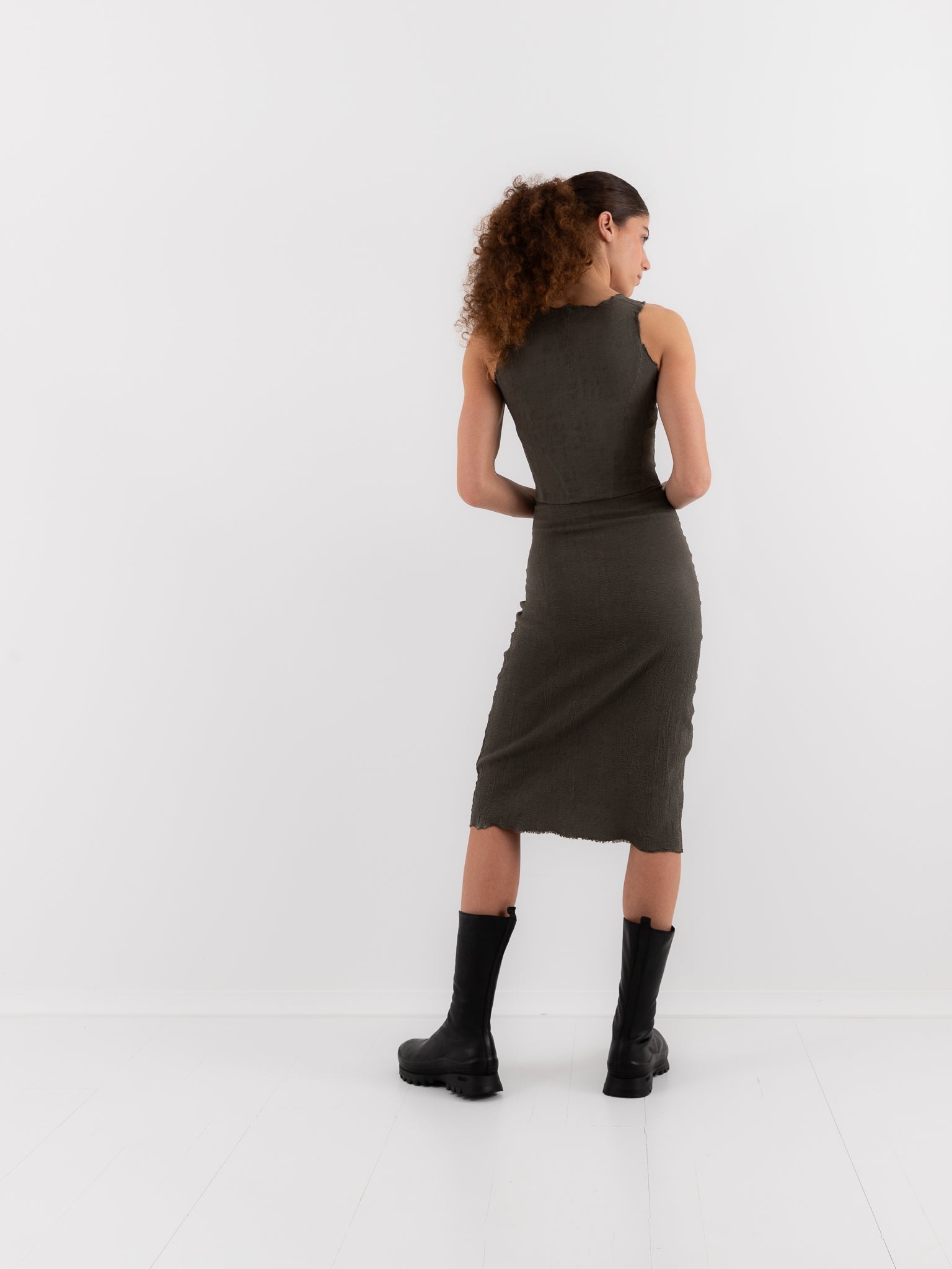 Marc LeBihan Stretch Silk Skirt in Metal - MARC LE BIHAN at Worthwhile - shop SKIRT