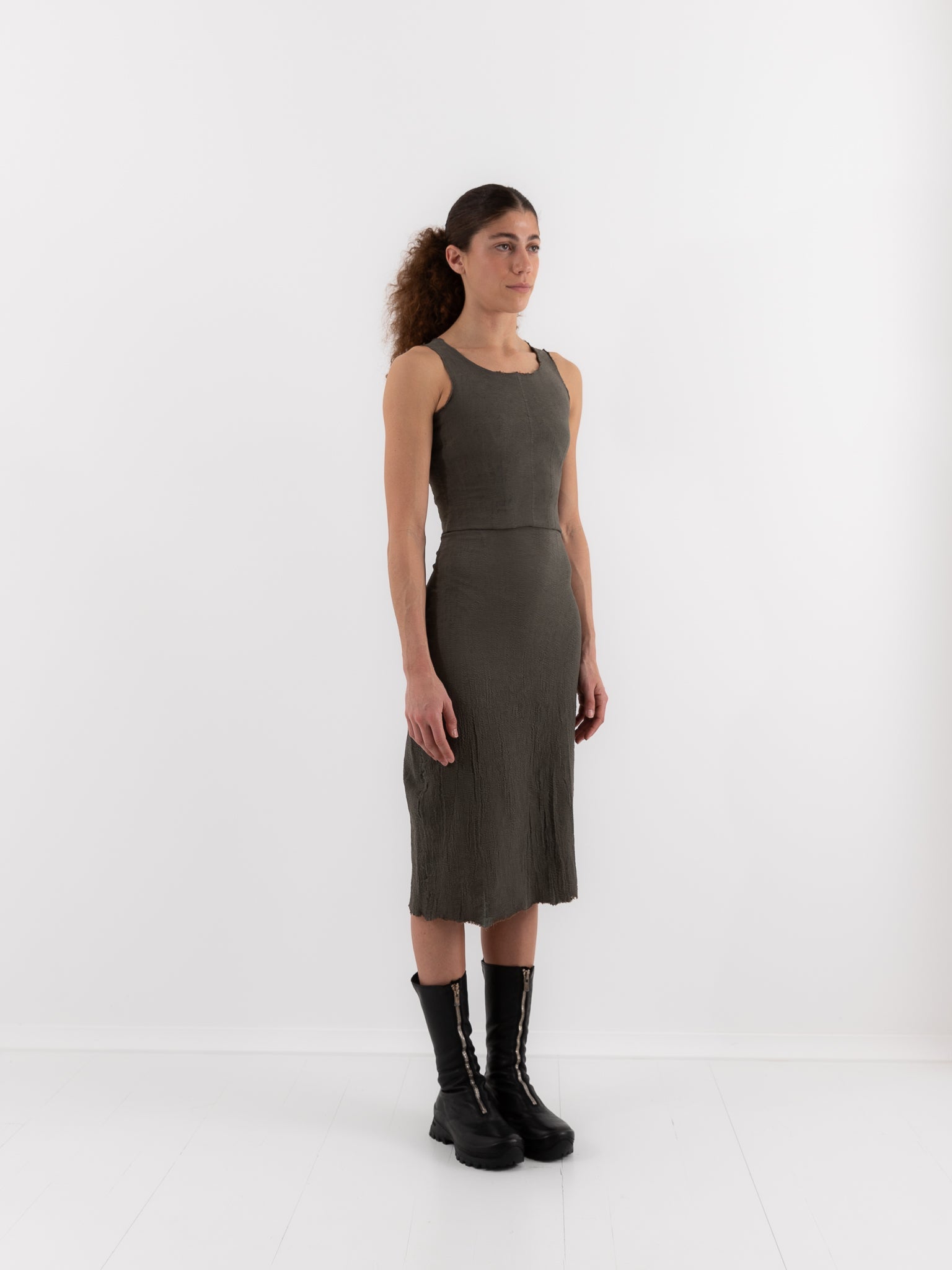 Marc LeBihan Stretch Silk Skirt in Metal - MARC LE BIHAN at Worthwhile - shop SKIRT