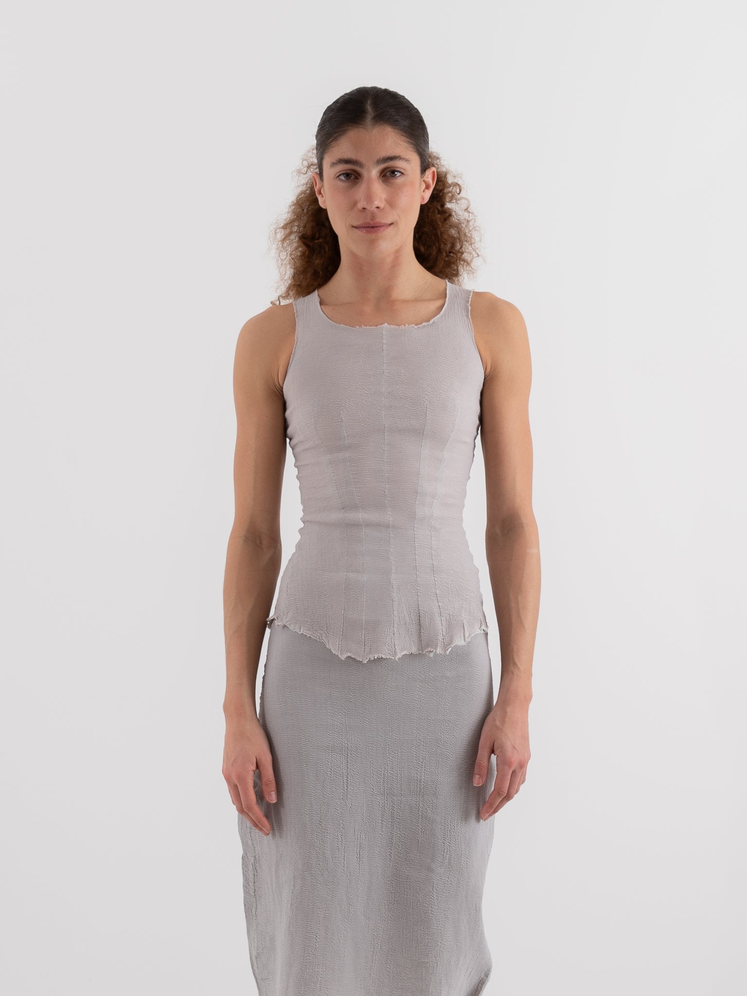 Marc LeBihan Stretch Silk Tank in Platinum - MARC LE BIHAN at Worthwhile - shop TOP