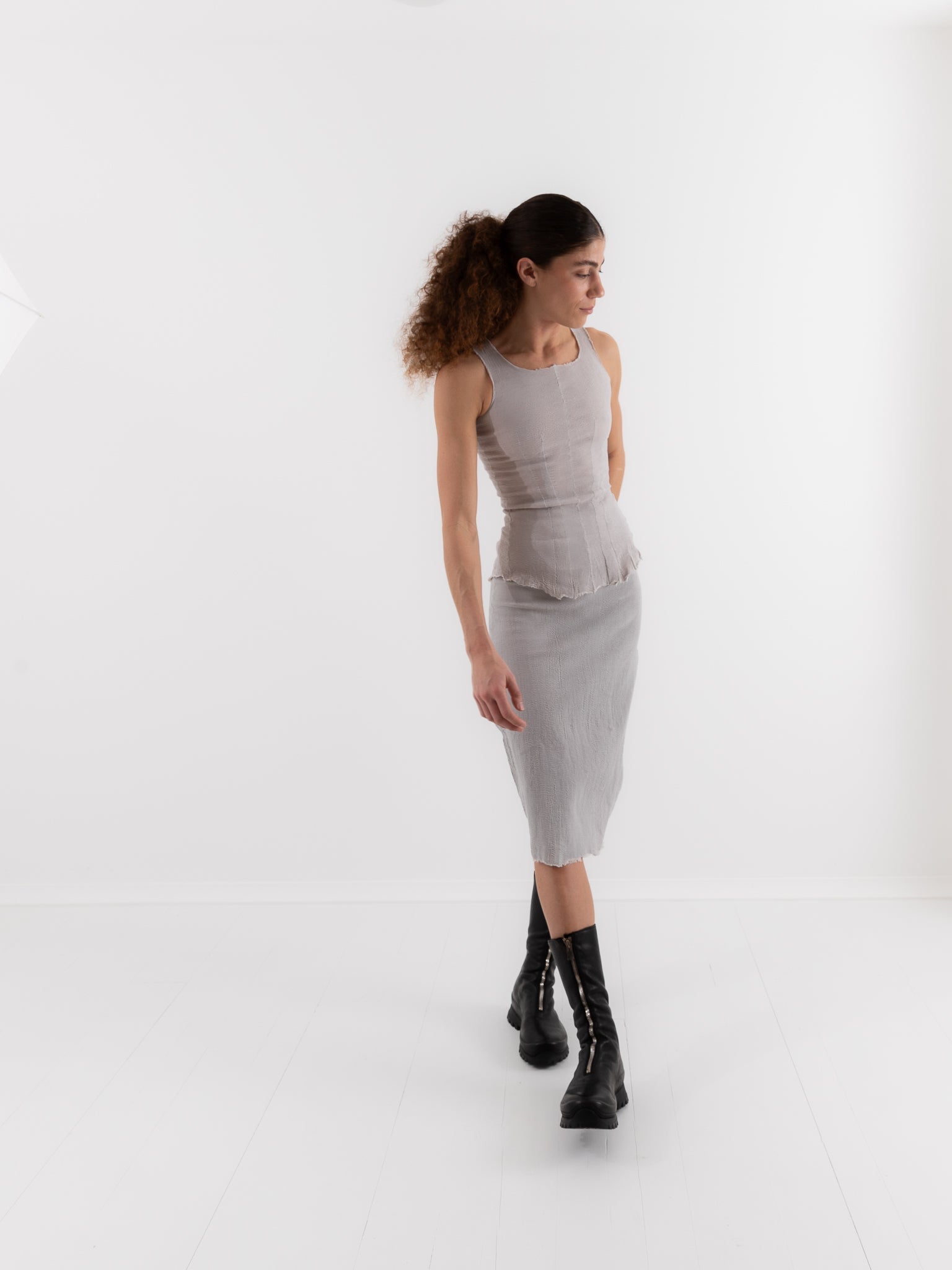 Marc LeBihan Stretch Silk Tank in Platinum - MARC LE BIHAN at Worthwhile - shop TOP