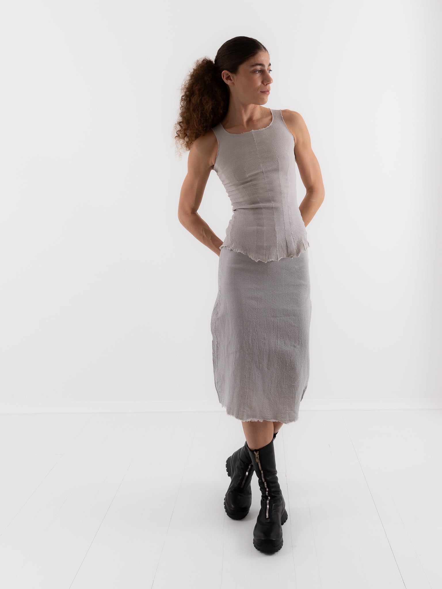 Marc LeBihan Stretch Silk Tank in Platinum - MARC LE BIHAN at Worthwhile - shop TOP