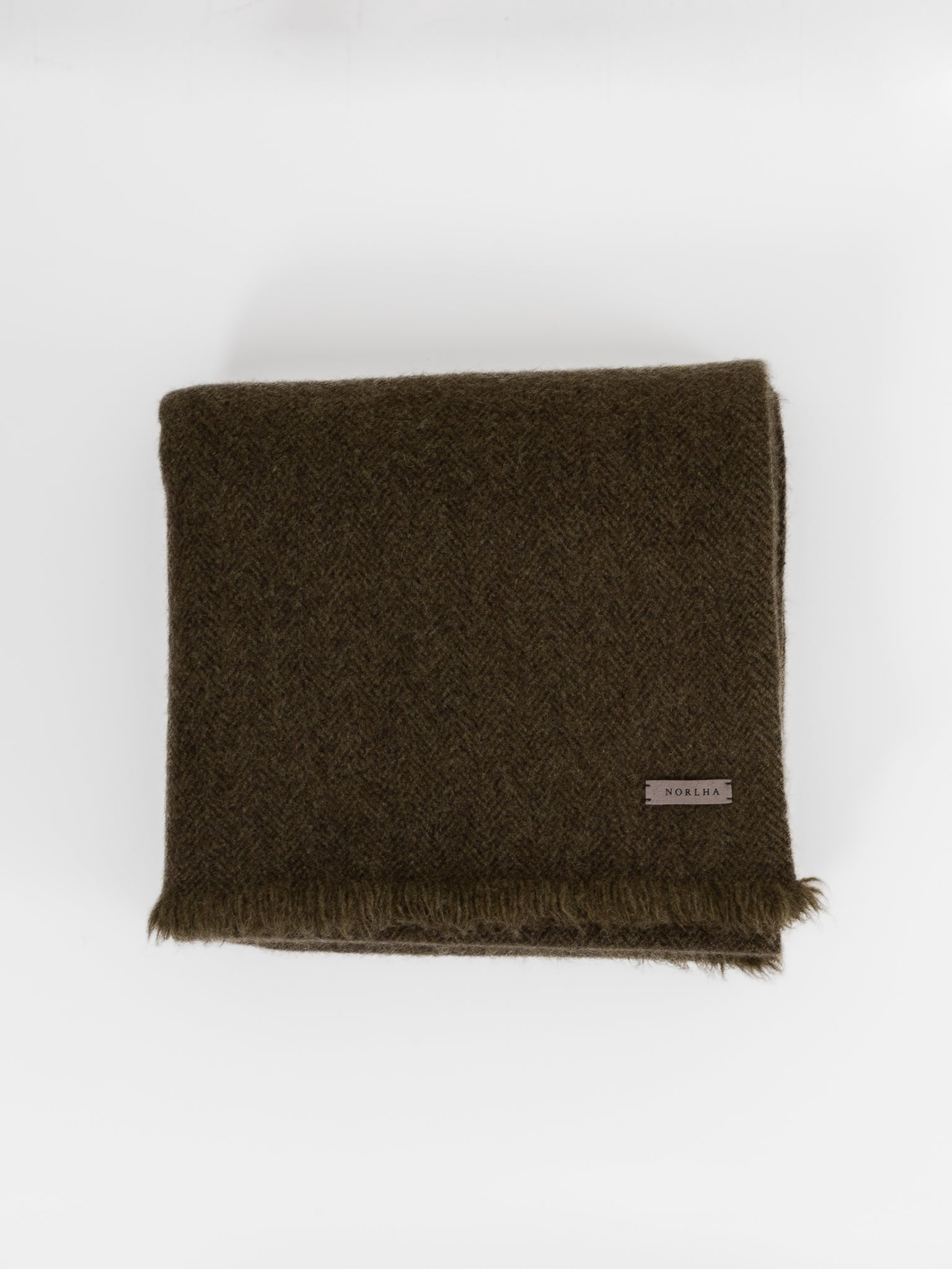 Norlha Nomad Dense Boiled Herringbone Scarf in Olive - NORLHA at Worthwhile - shop SCARF