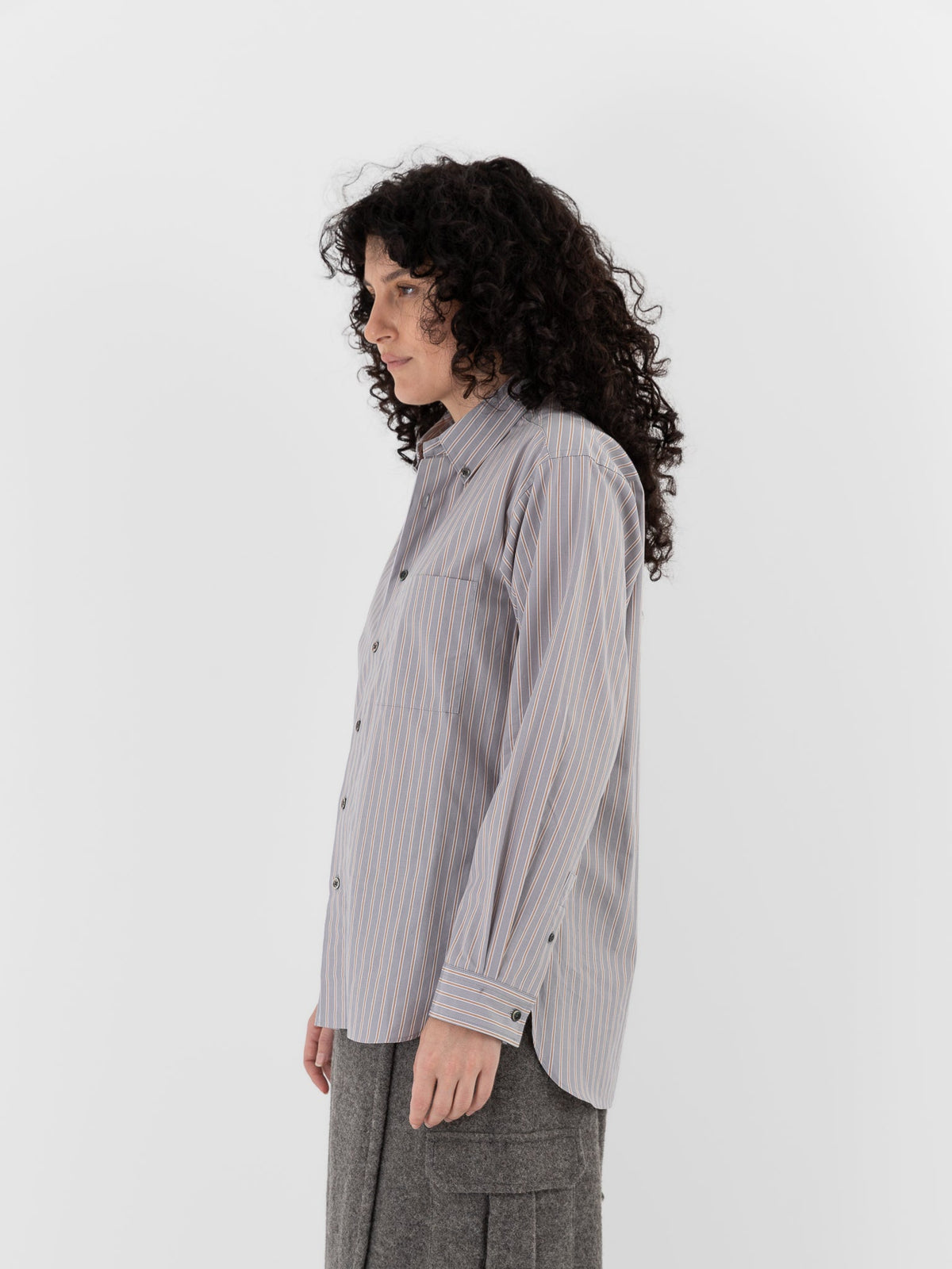 POLYPLOID B.D Shirt B in Gray Stripe - POLYPLOID at Worthwhile - shop TOP