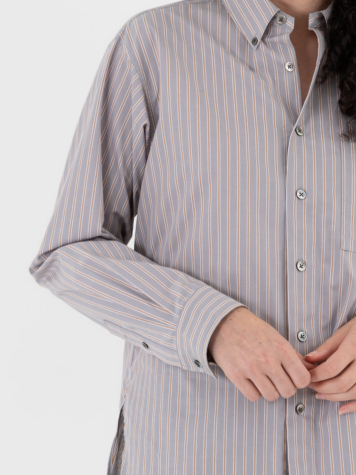 POLYPLOID B.D Shirt B in Gray Stripe - POLYPLOID at Worthwhile - shop TOP