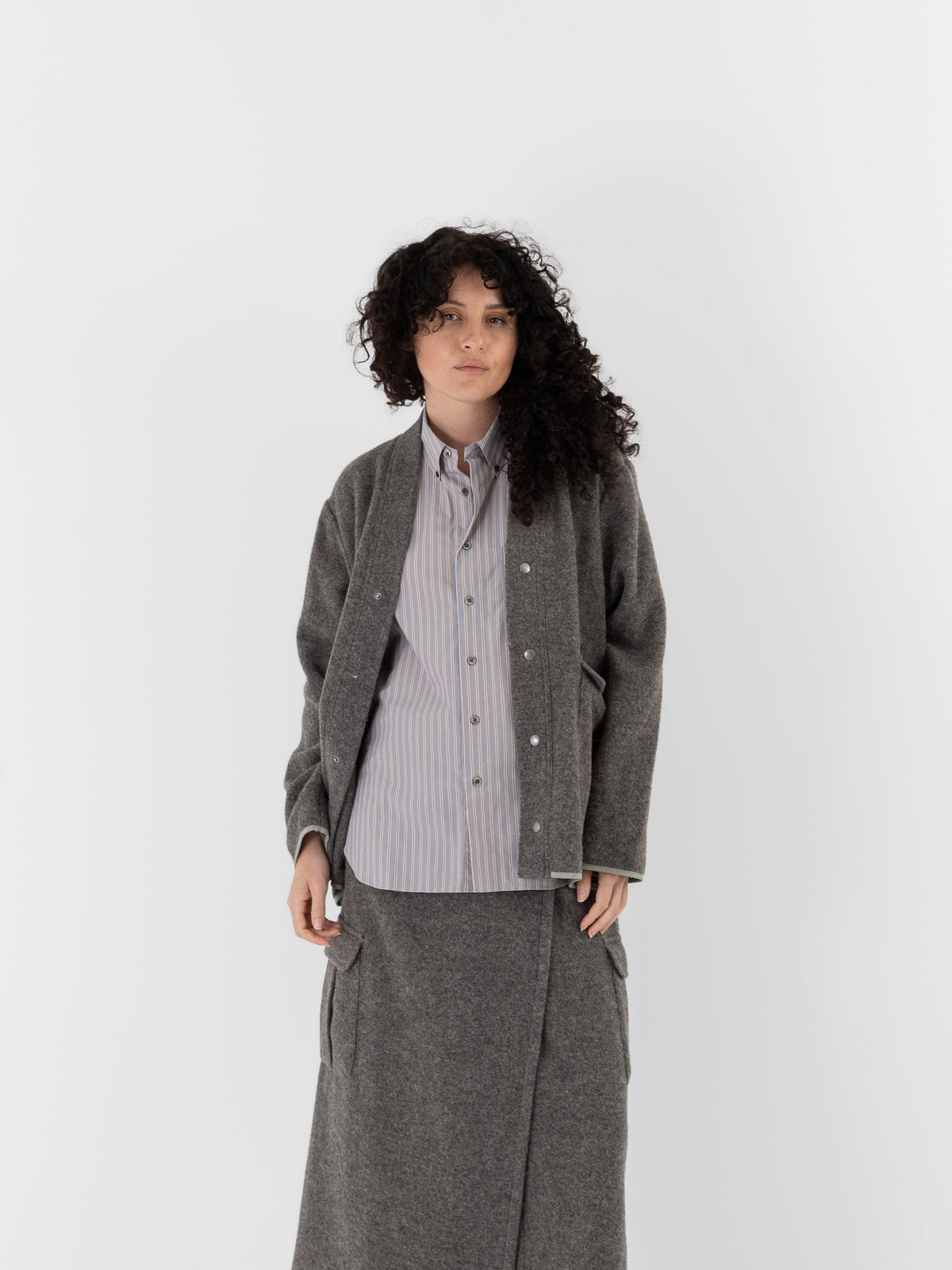 POLYPLOID Snap Button Blouson B in Gray - POLYPLOID at Worthwhile - shop TOP