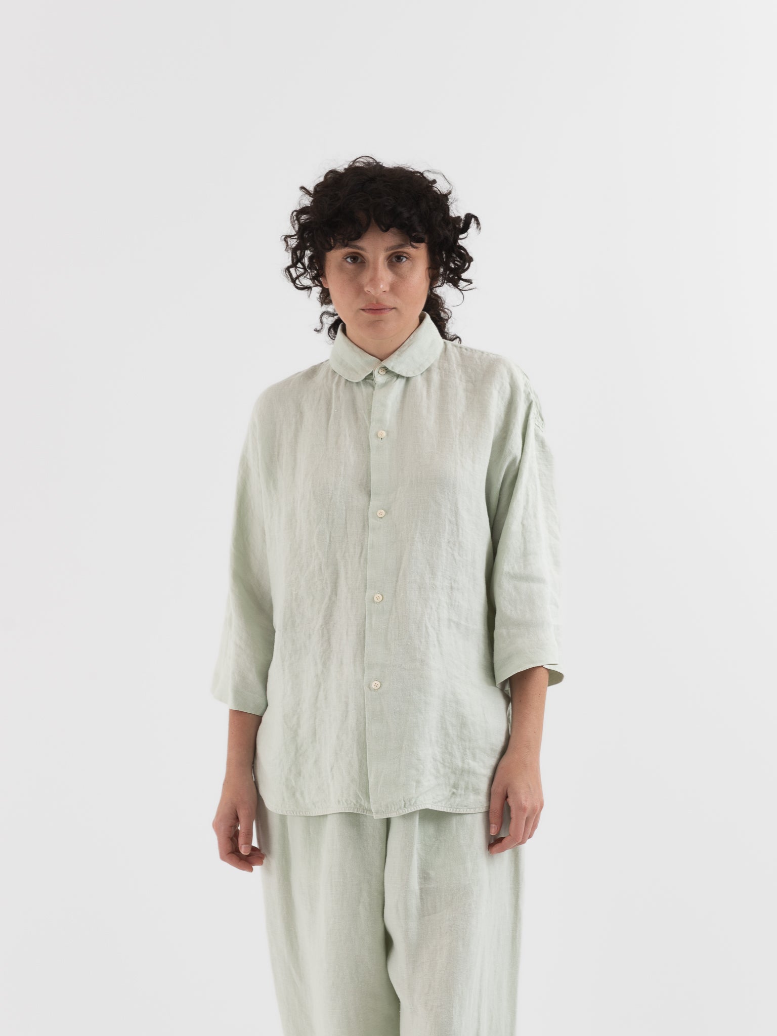 Quitan Round Collar Shirt in Mint Sage - QUITAN at Worthwhile - shop TOP