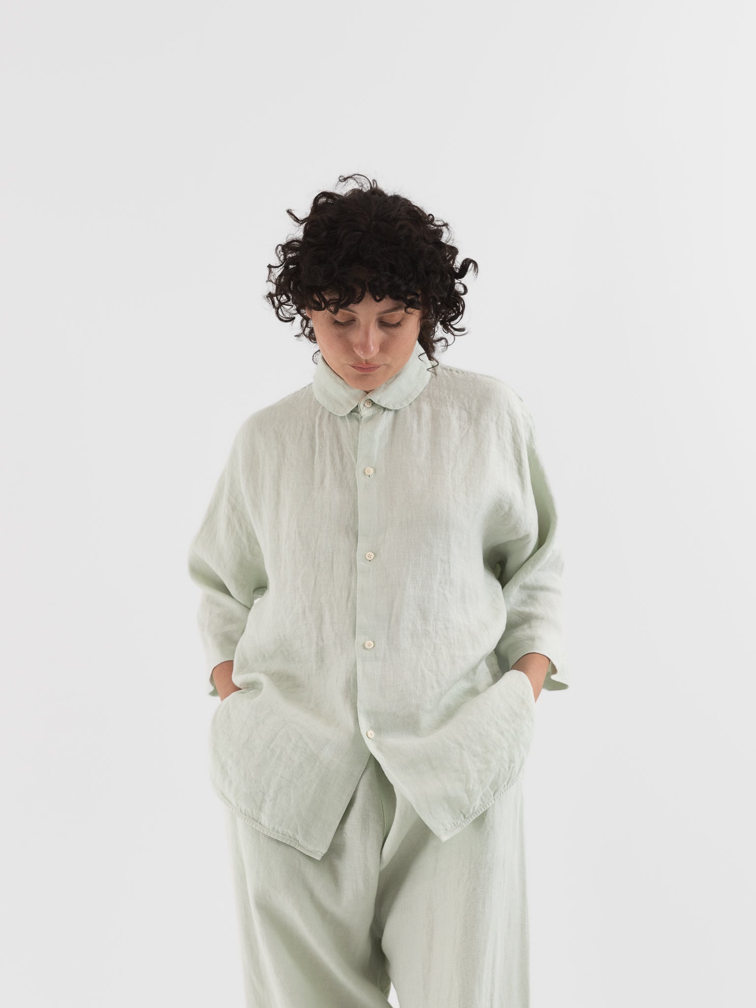 Quitan Round Collar Shirt in Mint Sage - QUITAN at Worthwhile - shop TOP