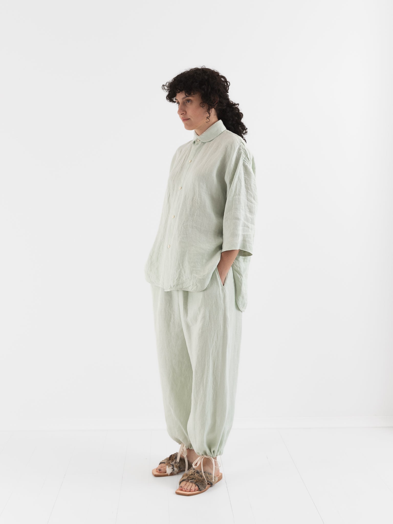 Quitan Round Collar Shirt in Mint Sage - QUITAN at Worthwhile - shop TOP