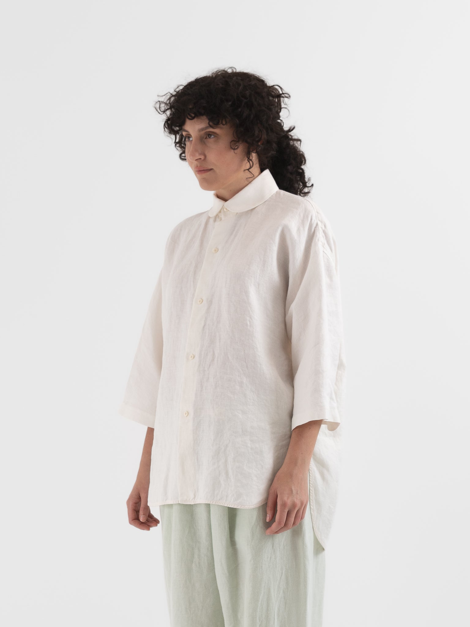 Quitan Round Collar Shirt in Off White - QUITAN at Worthwhile - shop TOP