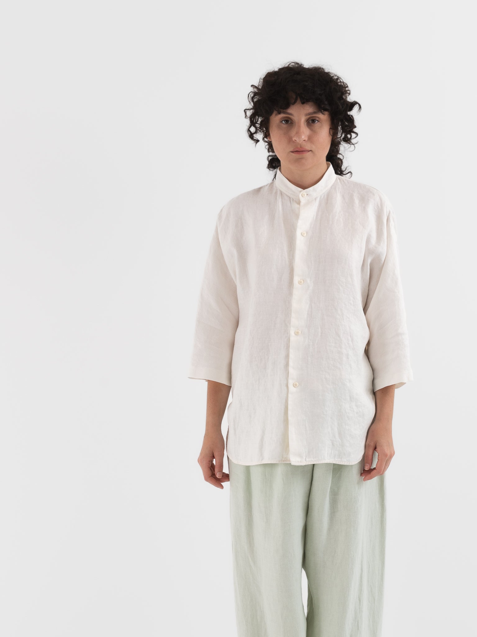 Quitan Round Collar Shirt in Off White - QUITAN at Worthwhile - shop TOP