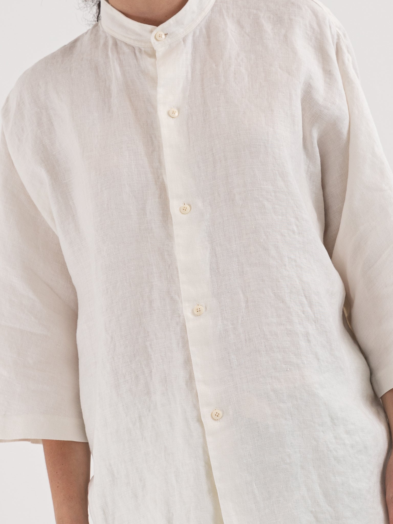 Quitan Round Collar Shirt in Off White - QUITAN at Worthwhile - shop TOP