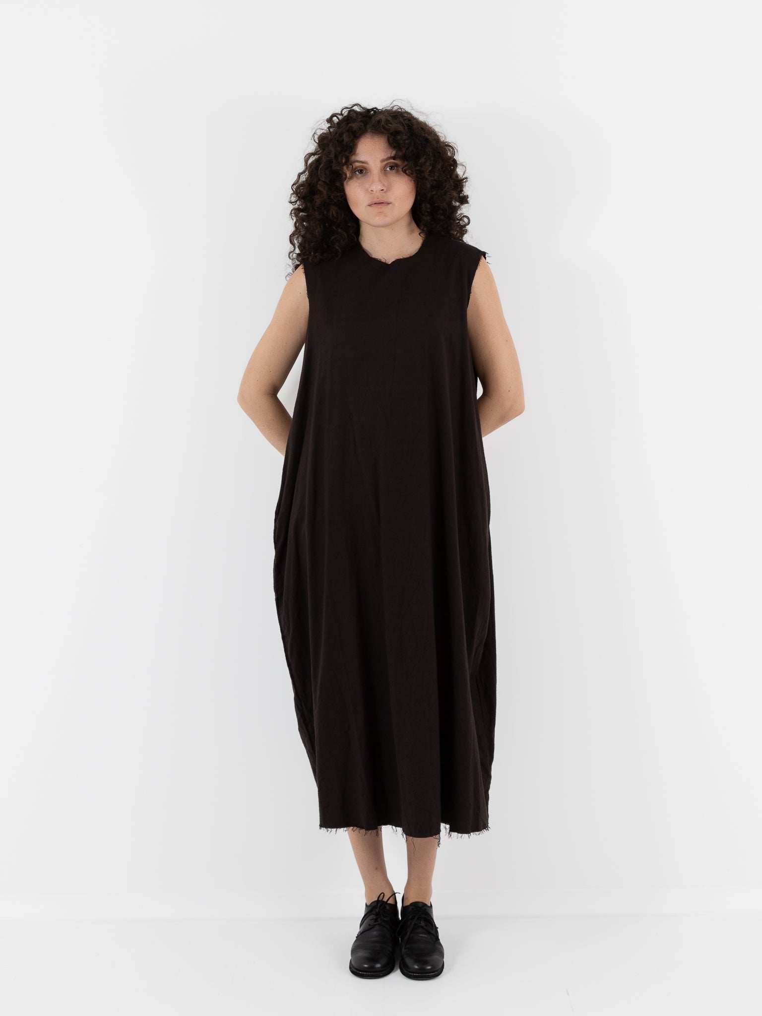 SCHA Dress with Sleeve Scarf in Bitter Chocolate - SCHA at Worthwhile - shop DRESS