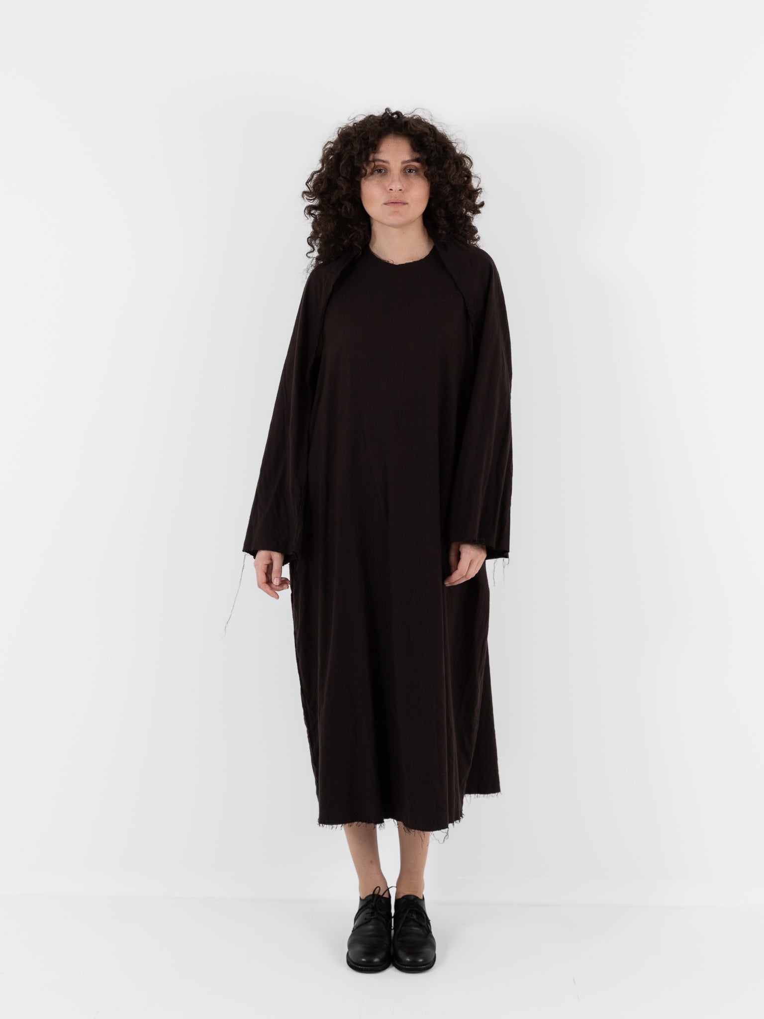 SCHA Dress with Sleeve Scarf in Bitter Chocolate - SCHA at Worthwhile - shop DRESS
