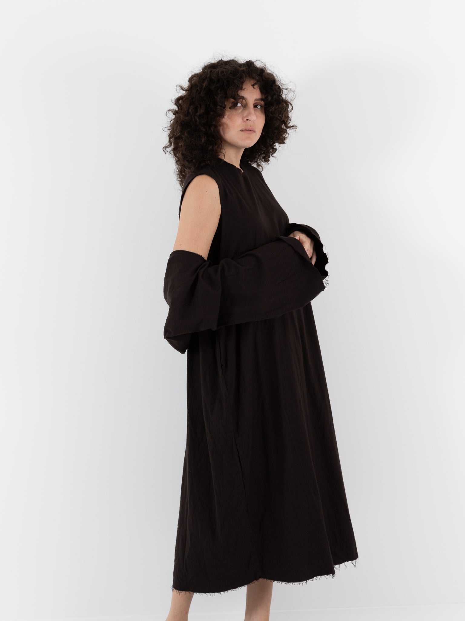 SCHA Dress with Sleeve Scarf in Bitter Chocolate - SCHA at Worthwhile - shop DRESS