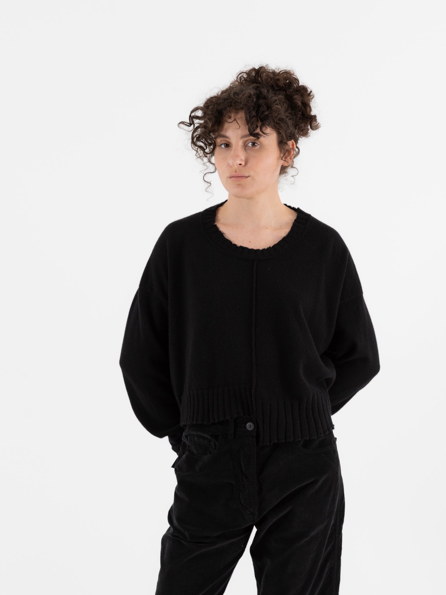 Serienumerica Cropped Sweater in Black - SERIE NUMERICA at Worthwhile - shop SWEATER