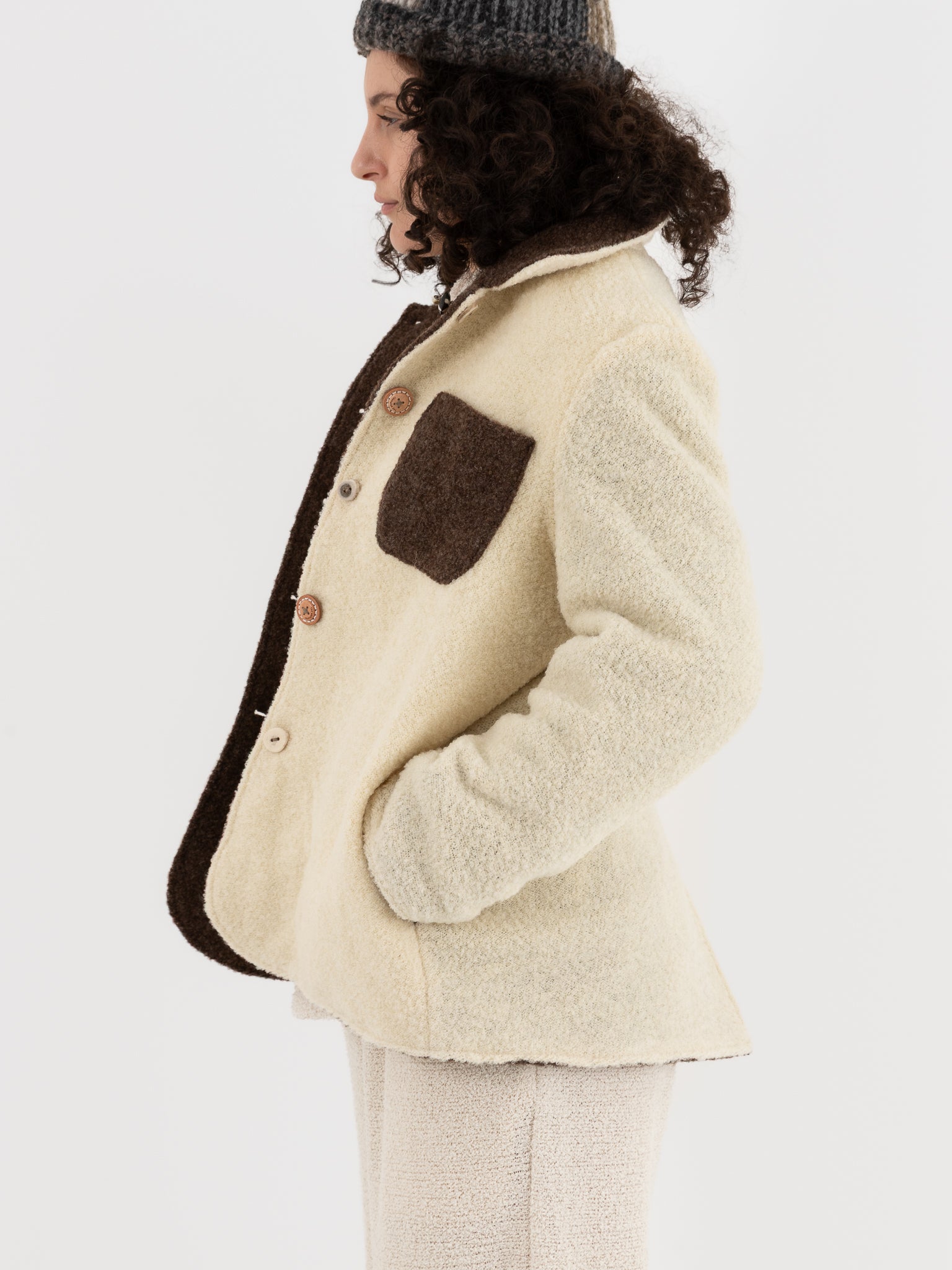 The Backward Vendor Double Jacket in Brown & White - THE BACKWARD VENDOR at Worthwhile - shop JACKET
