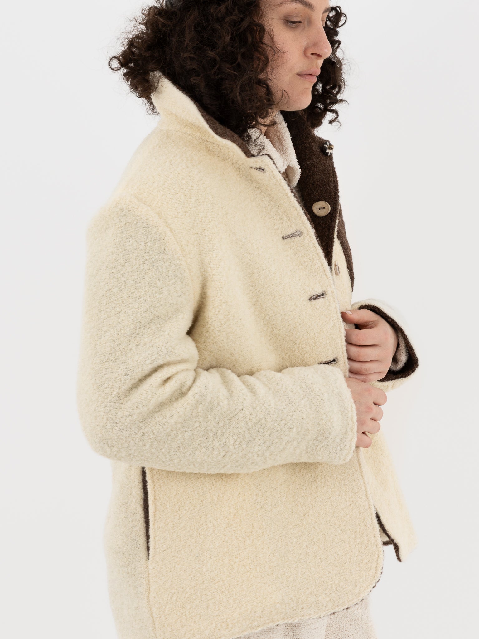 The Backward Vendor Double Jacket in Brown & White - THE BACKWARD VENDOR at Worthwhile - shop JACKET