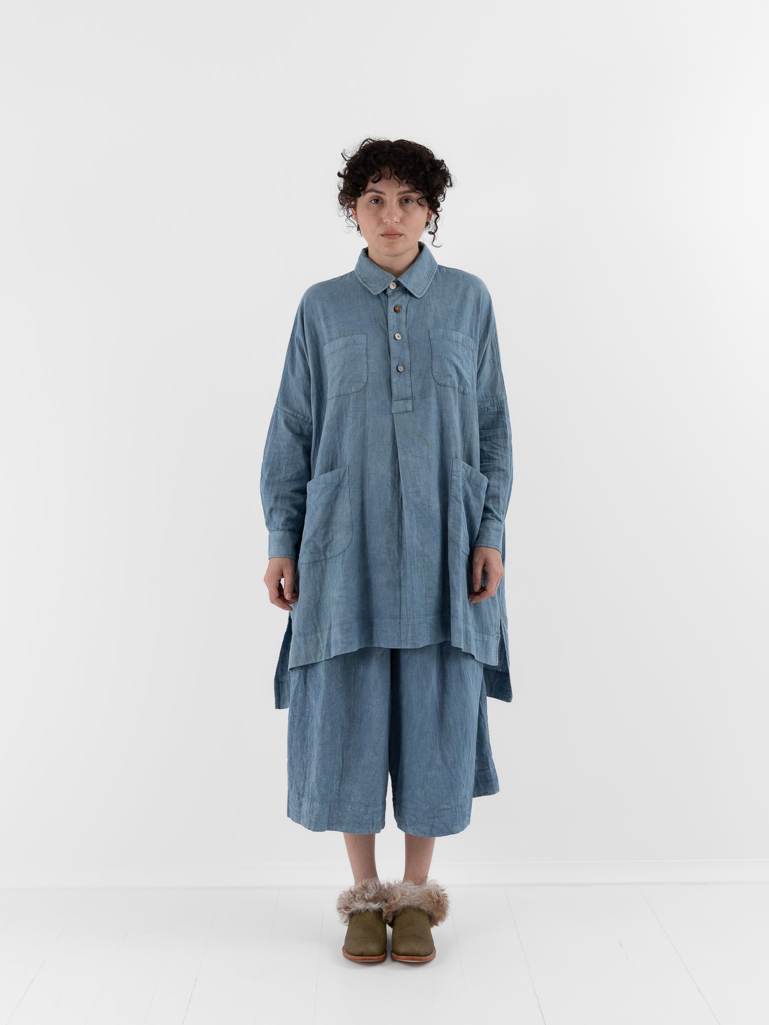 The Backward Vendor Drift Overshirt in Indigo - THE BACKWARD VENDOR at Worthwhile - shop TOP
