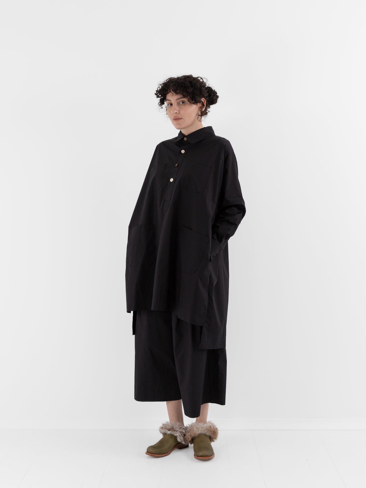The Backward Vendor Drift Overshirt in Black - THE BACKWARD VENDOR at Worthwhile - shop TOP