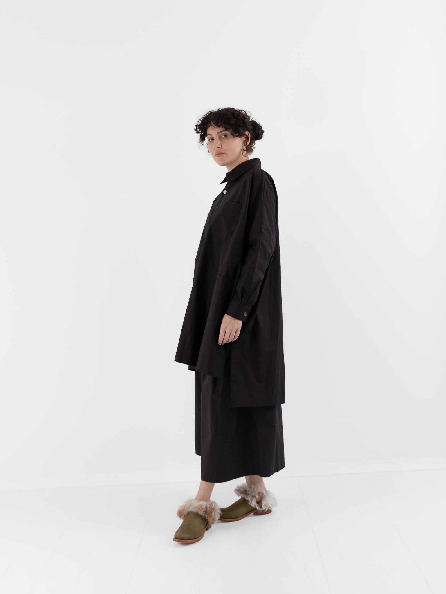 The Backward Vendor Drift Overshirt in Black - THE BACKWARD VENDOR at Worthwhile - shop TOP