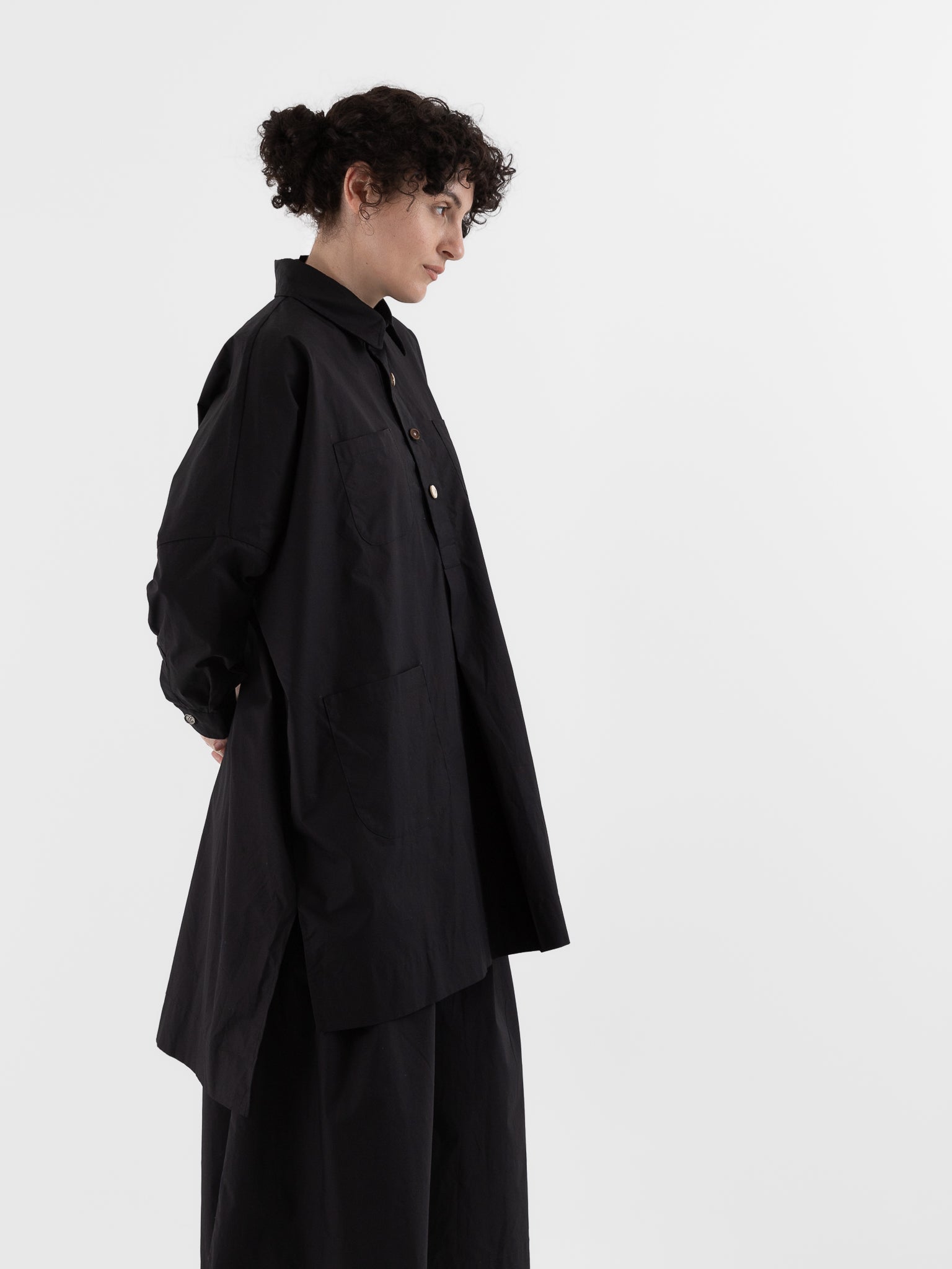 The Backward Vendor Drift Overshirt in Black - THE BACKWARD VENDOR at Worthwhile - shop TOP