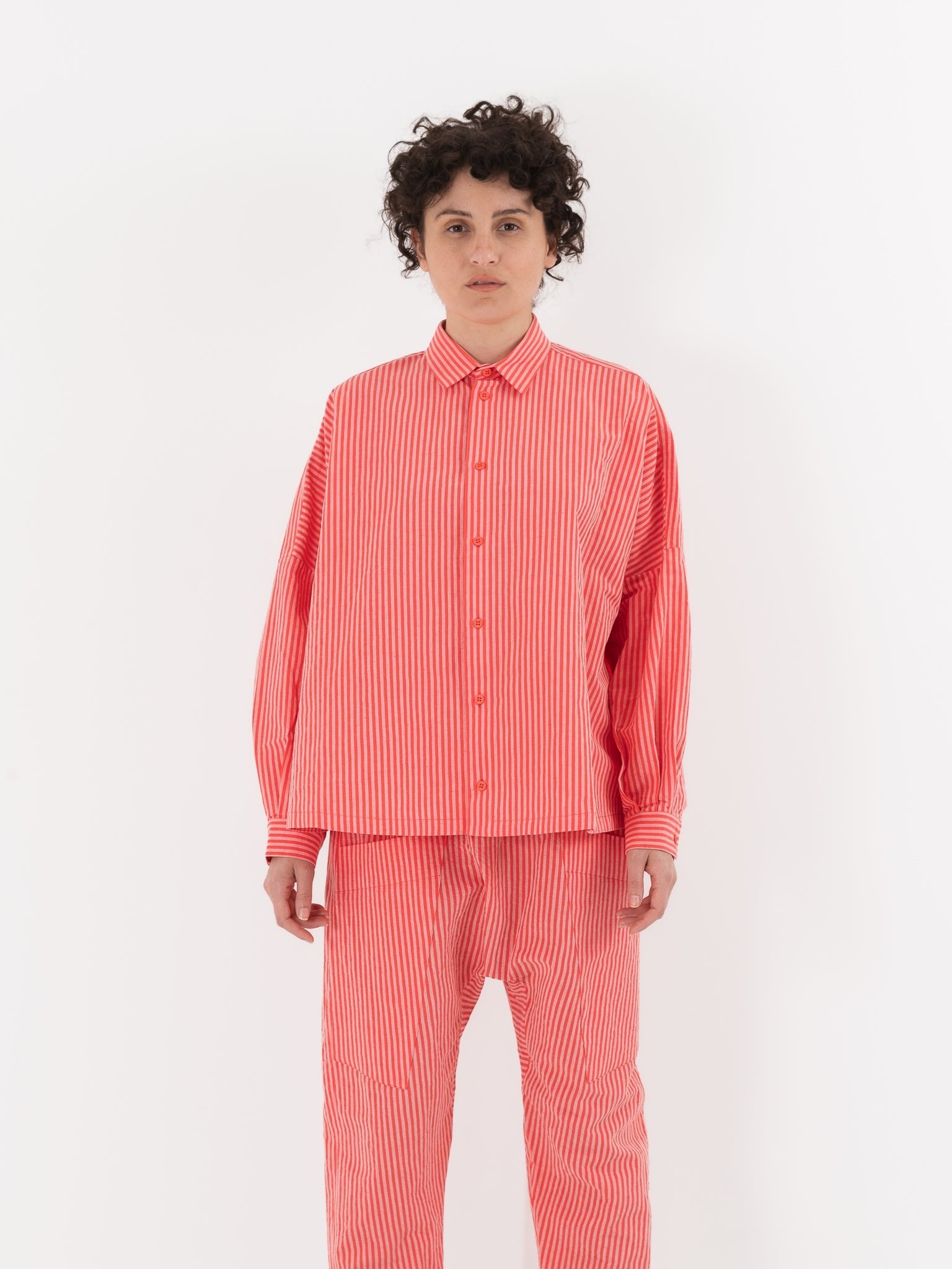 Toogood The Farrier Shirt in Lobster Crayon Stripe - TOOGOOD at Worthwhile - shop TOP