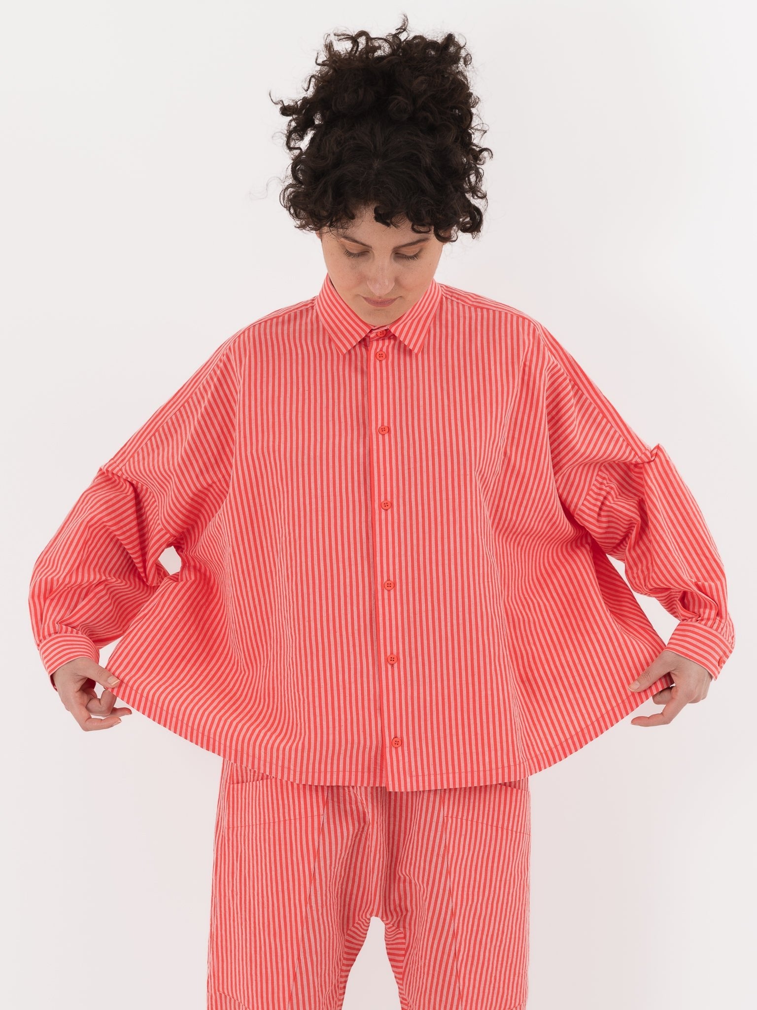 Toogood The Farrier Shirt in Lobster Crayon Stripe - TOOGOOD at Worthwhile - shop TOP