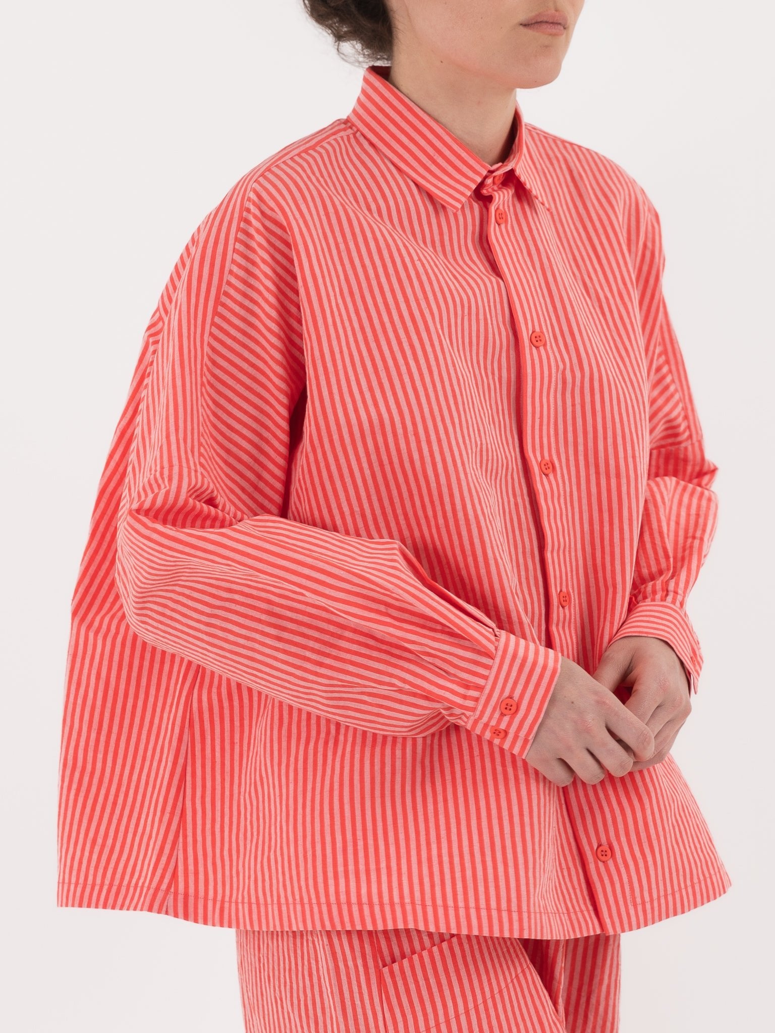 Toogood The Farrier Shirt in Lobster Crayon Stripe - TOOGOOD at Worthwhile - shop TOP