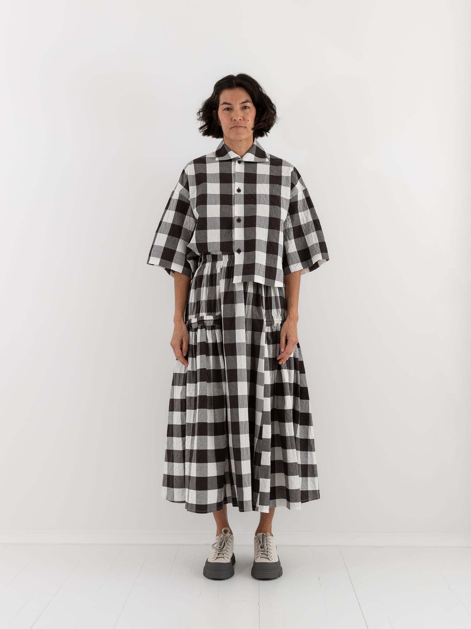Toogood Harvester Skirt in Coffee Tablecloth Gingham - TOOGOOD at Worthwhile - shop SKIRT
