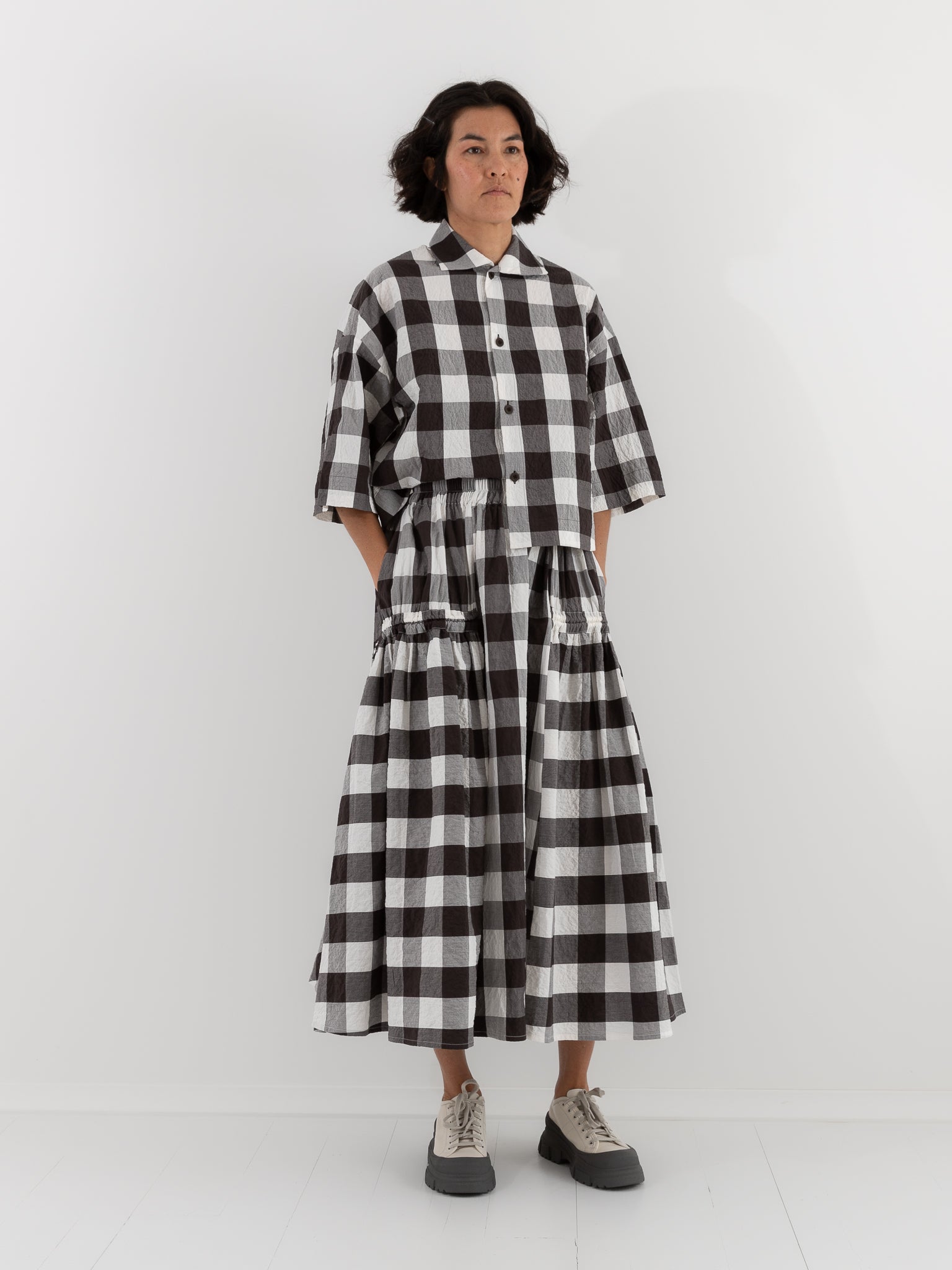 Toogood Harvester Skirt in Coffee Tablecloth Gingham - TOOGOOD at Worthwhile - shop SKIRT
