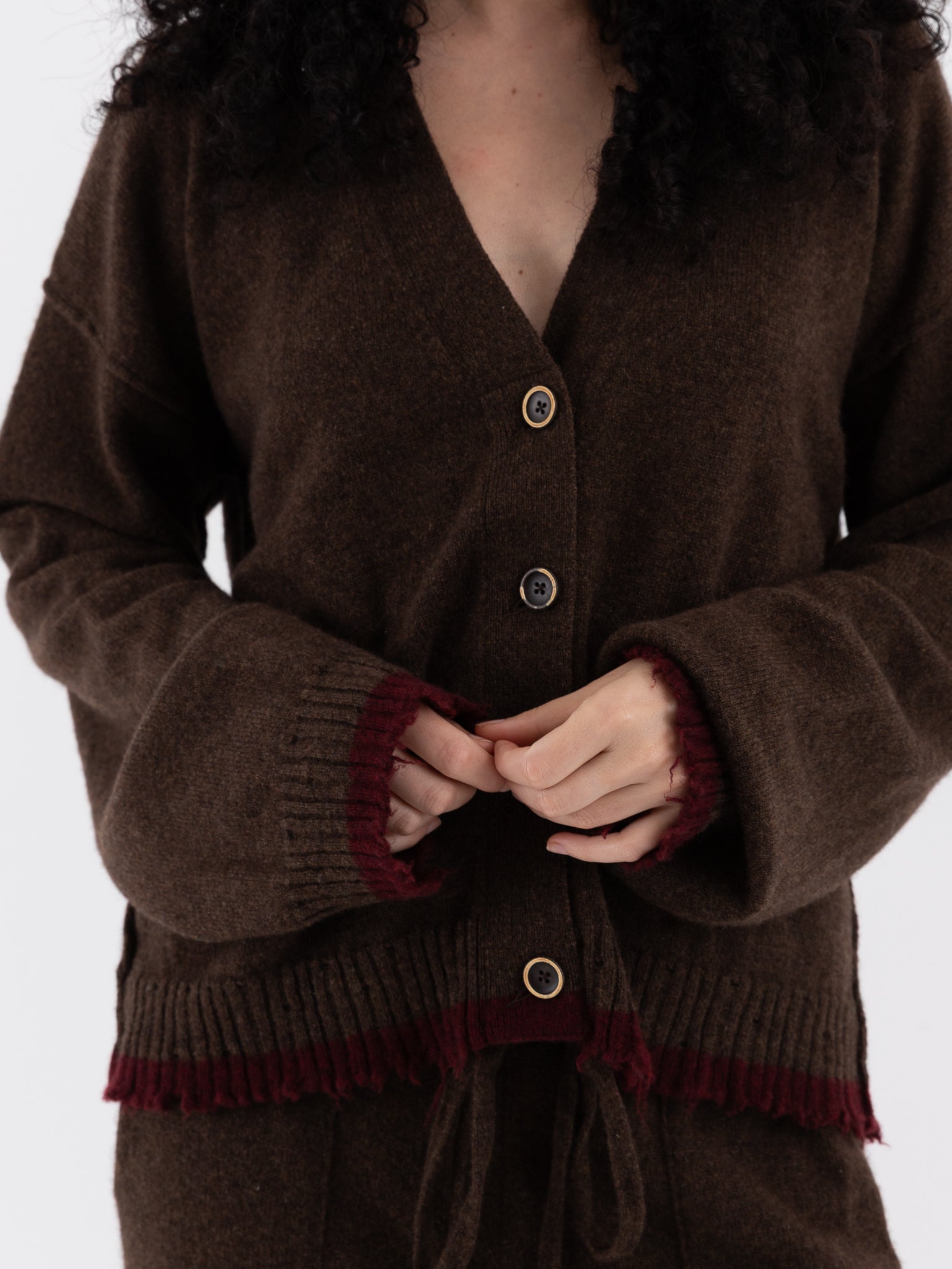 Uma Wang Cardigan in Brown with Red - UMA WANG at Worthwhile - shop CARDIGAN
