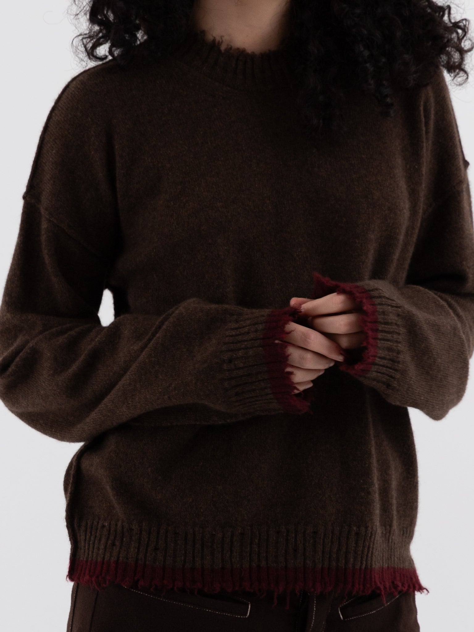 Uma Wang Sweater in Brown with Red - UMA WANG at Worthwhile - shop SWEATER