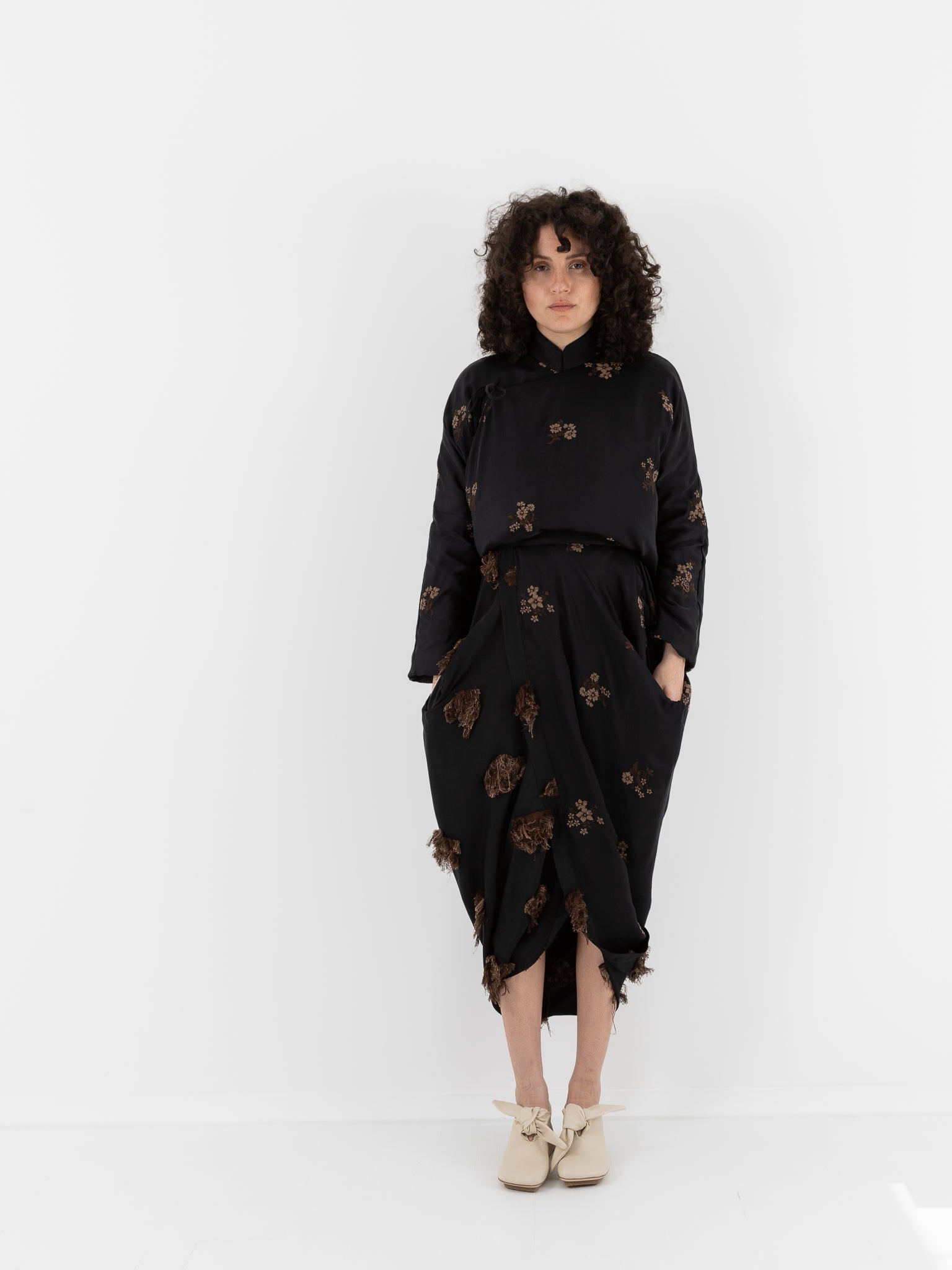 Uma Wang Gink Skirt in Black/Tan - UMA WANG at Worthwhile - shop SKIRT