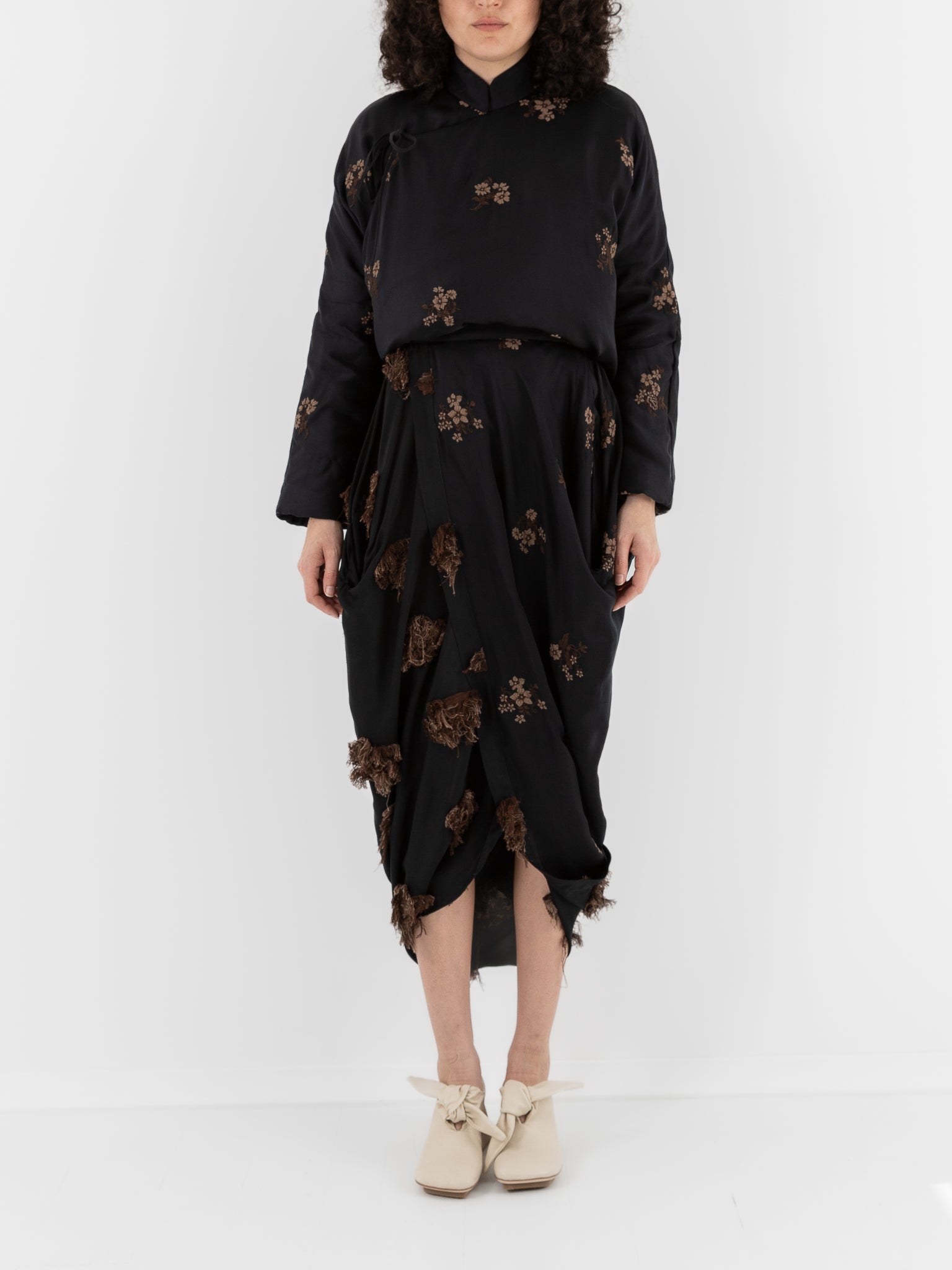 Uma Wang Gink Skirt in Black/Tan - UMA WANG at Worthwhile - shop SKIRT