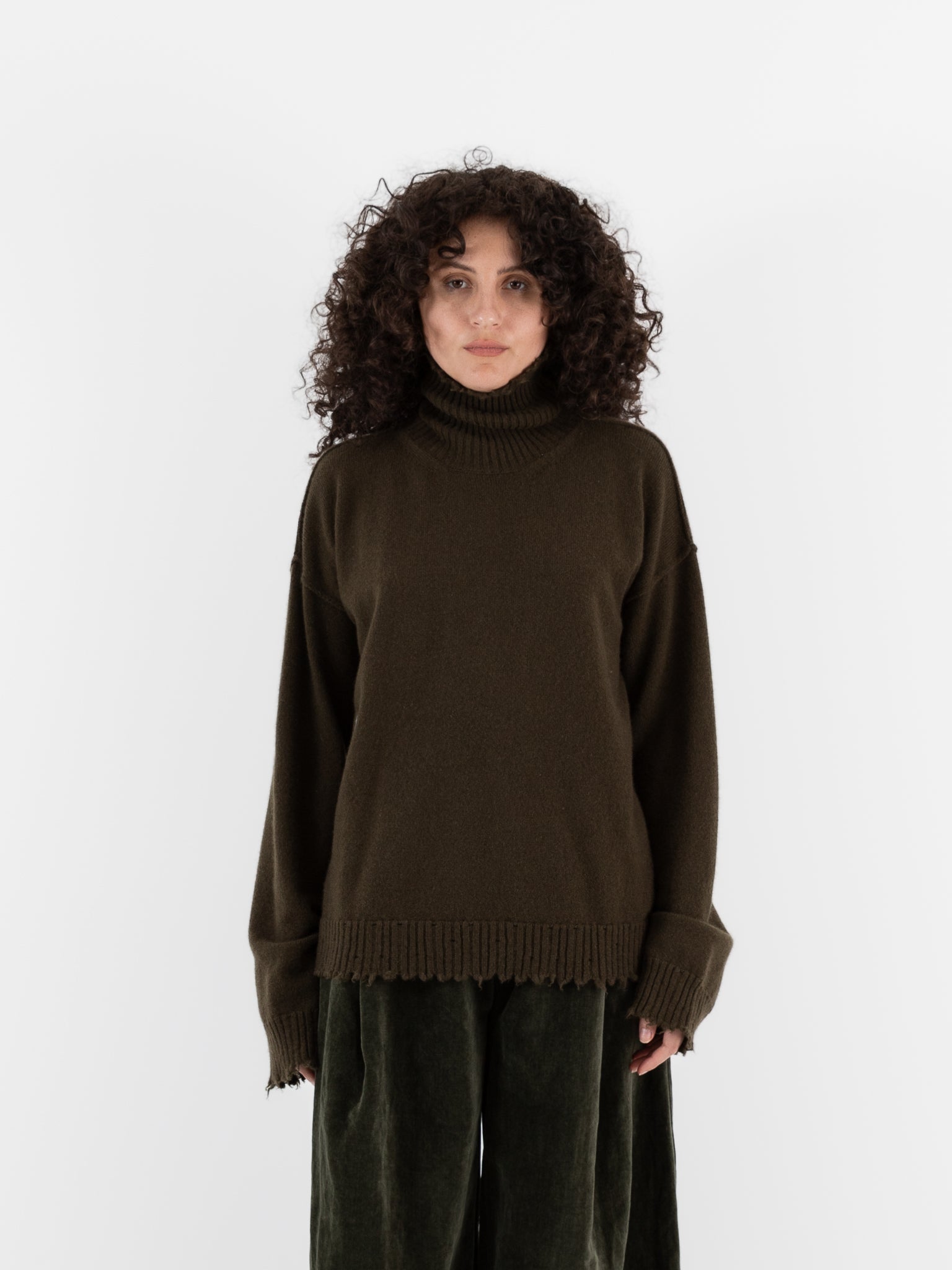 Uma Wang High Neck Top in Army Green - UMA WANG at Worthwhile - shop SWEATER