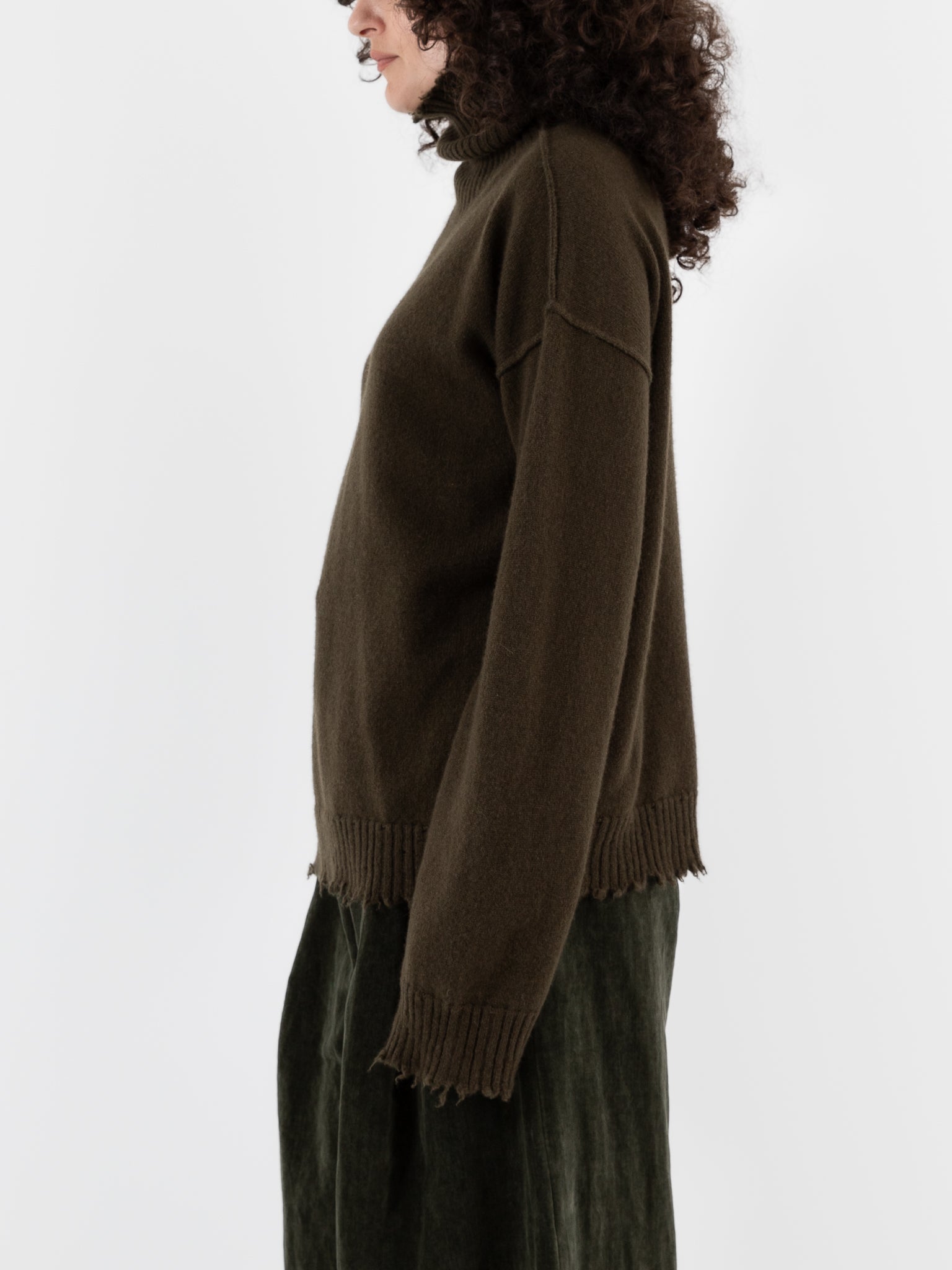 Uma Wang High Neck Top in Army Green - UMA WANG at Worthwhile - shop SWEATER